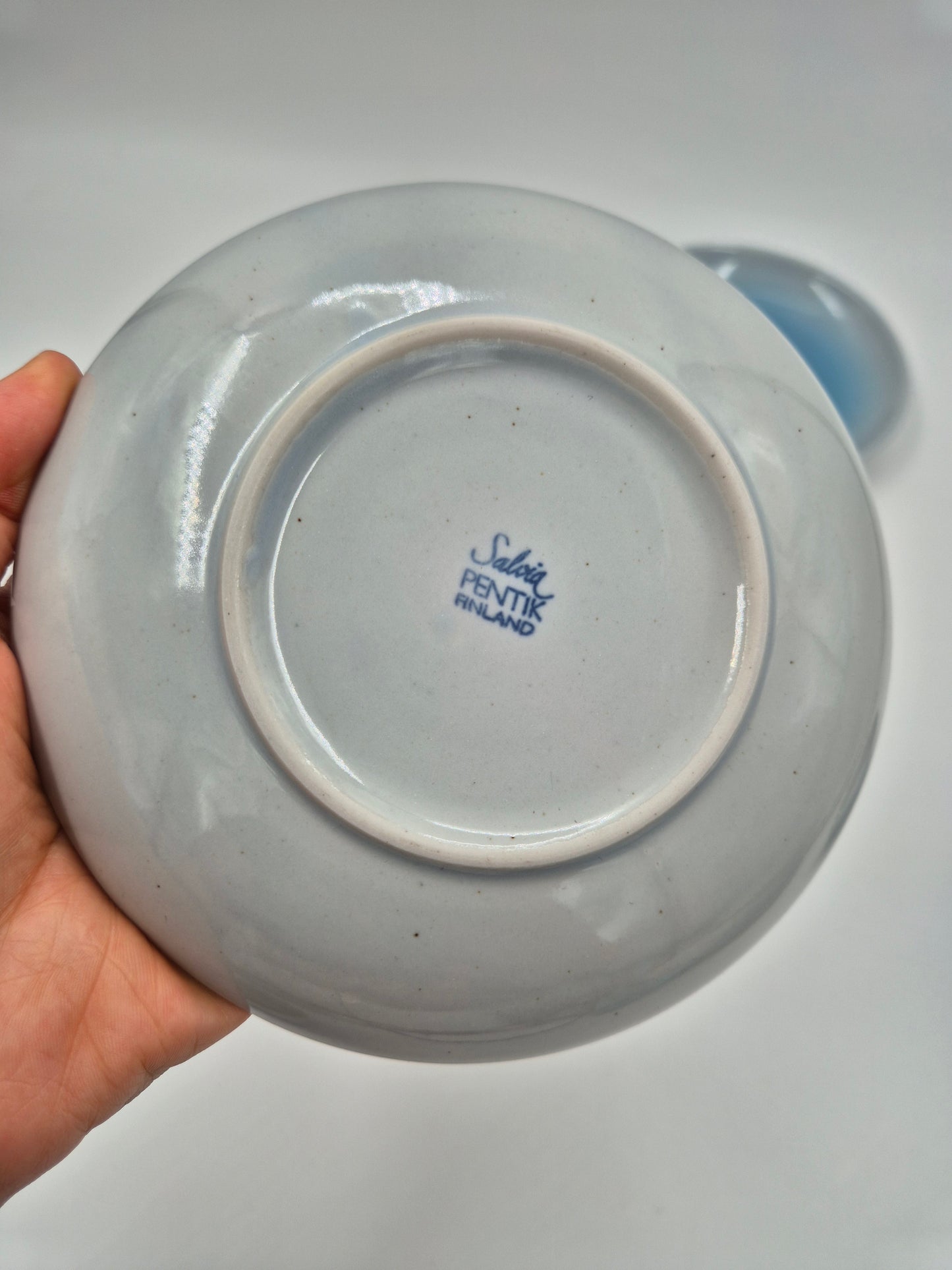 Vintage Pentik Salvia Coffee Cup & Saucer | Finnish Stoneware | Light Blue Gradient | Nordic Scandinavian Pottery | Made in Finland
