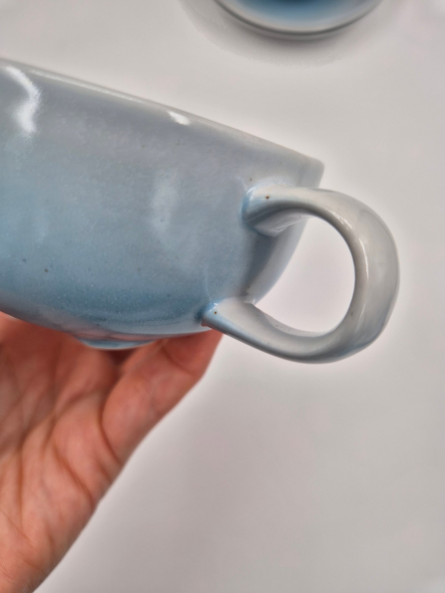 Vintage Pentik Salvia Coffee Cup & Saucer | Finnish Stoneware | Light Blue Gradient | Nordic Scandinavian Pottery | Made in Finland