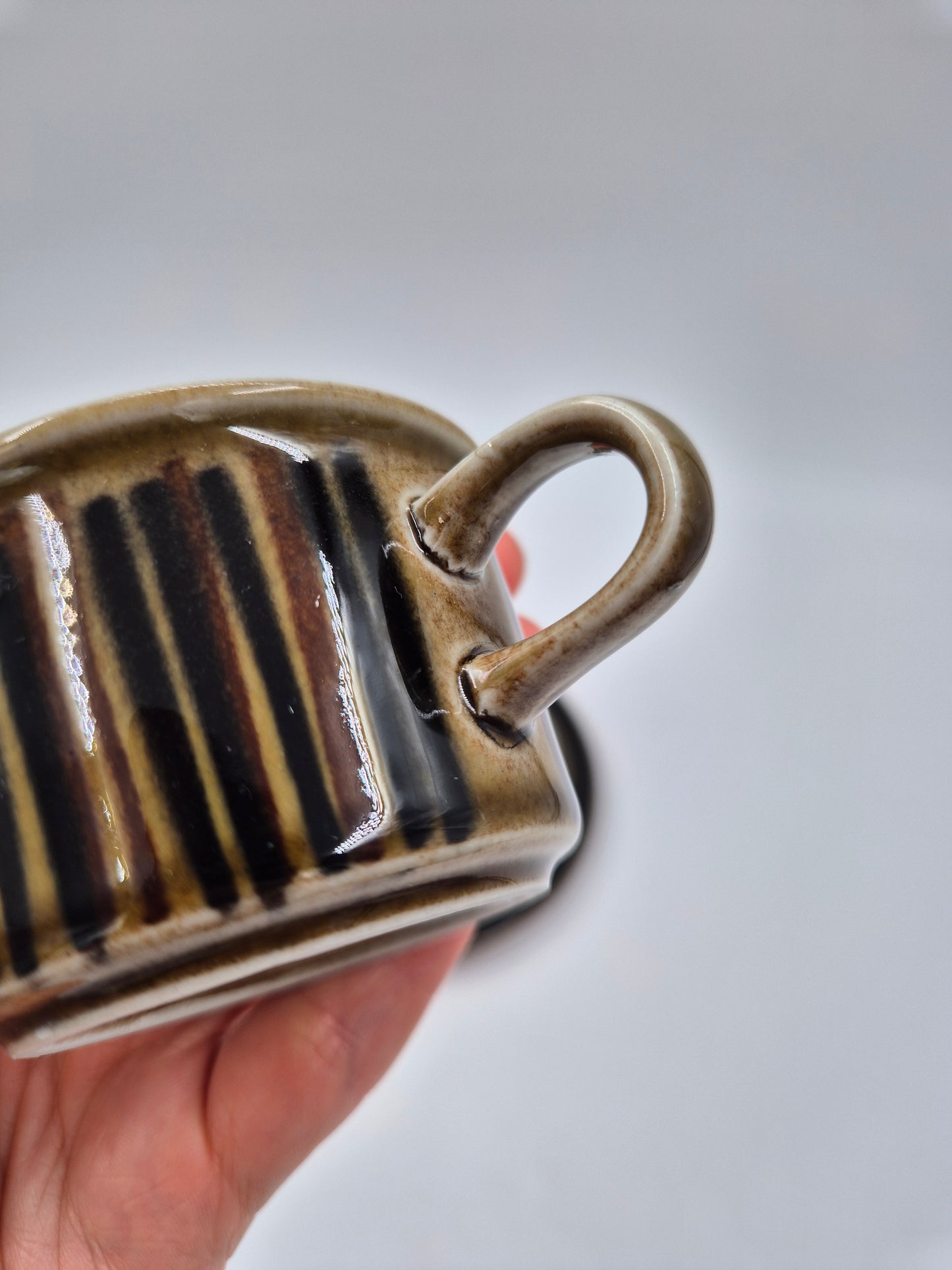 Arabia Kosmos Mokka Cup Set – Coffee Cup, Saucer & Dessert Plate – Gunvor Olin-Grönqvist – Finnish Vintage Stoneware