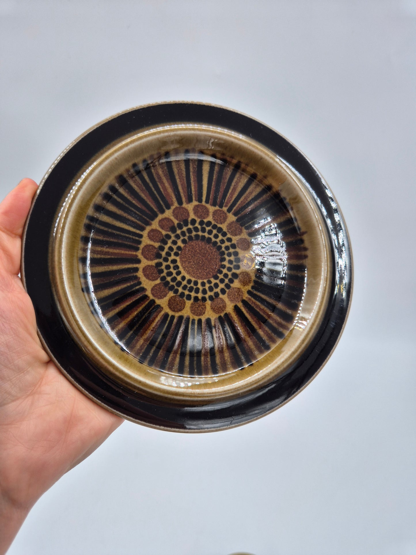 Arabia Kosmos Mokka Cup Set – Coffee Cup, Saucer & Dessert Plate – Gunvor Olin-Grönqvist – Finnish Vintage Stoneware