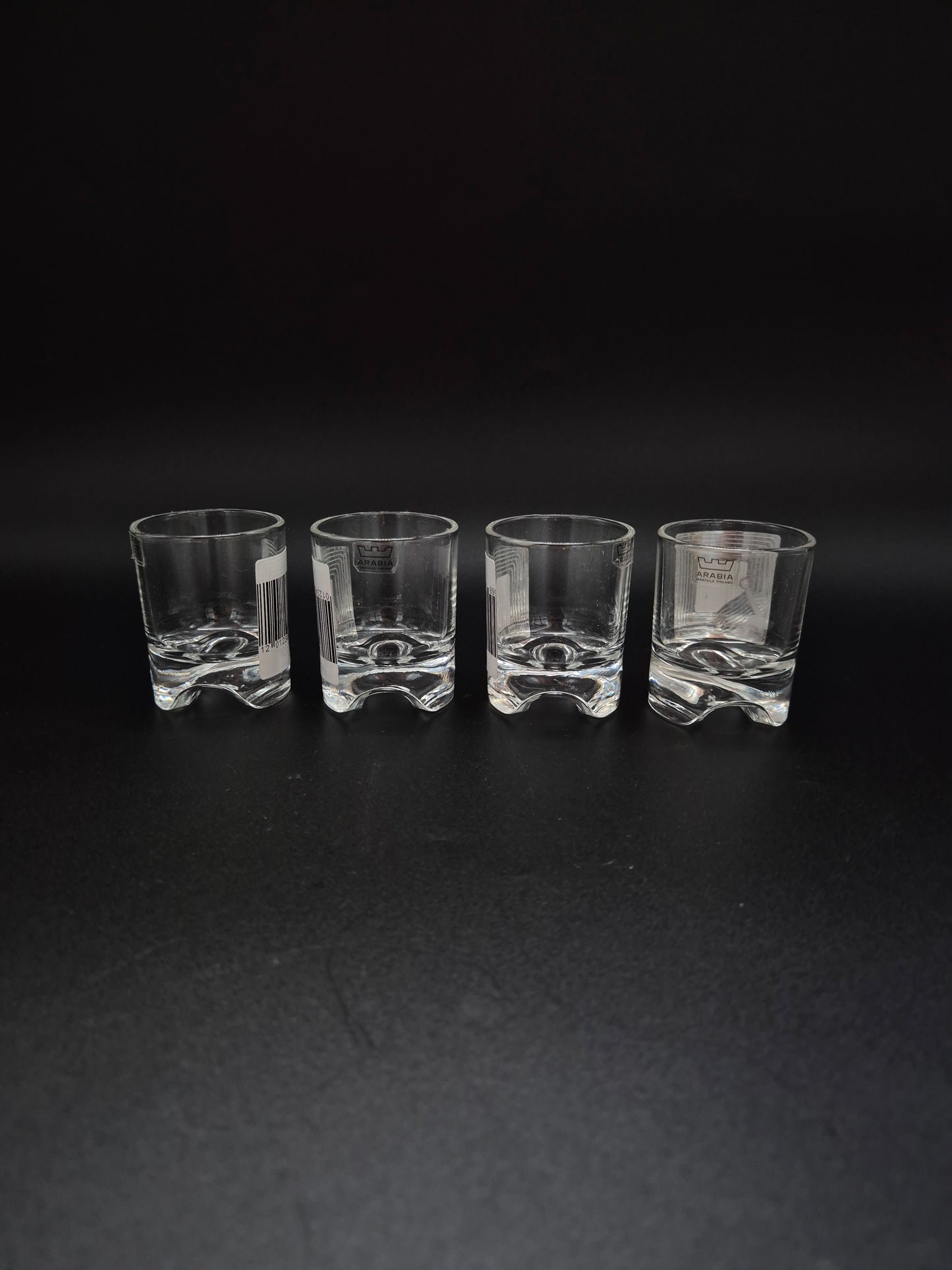 Set of 4 Arabia Sampo Schnapps Glasses Heikki Orvola, Finnish Vintage Glassware, 1960s