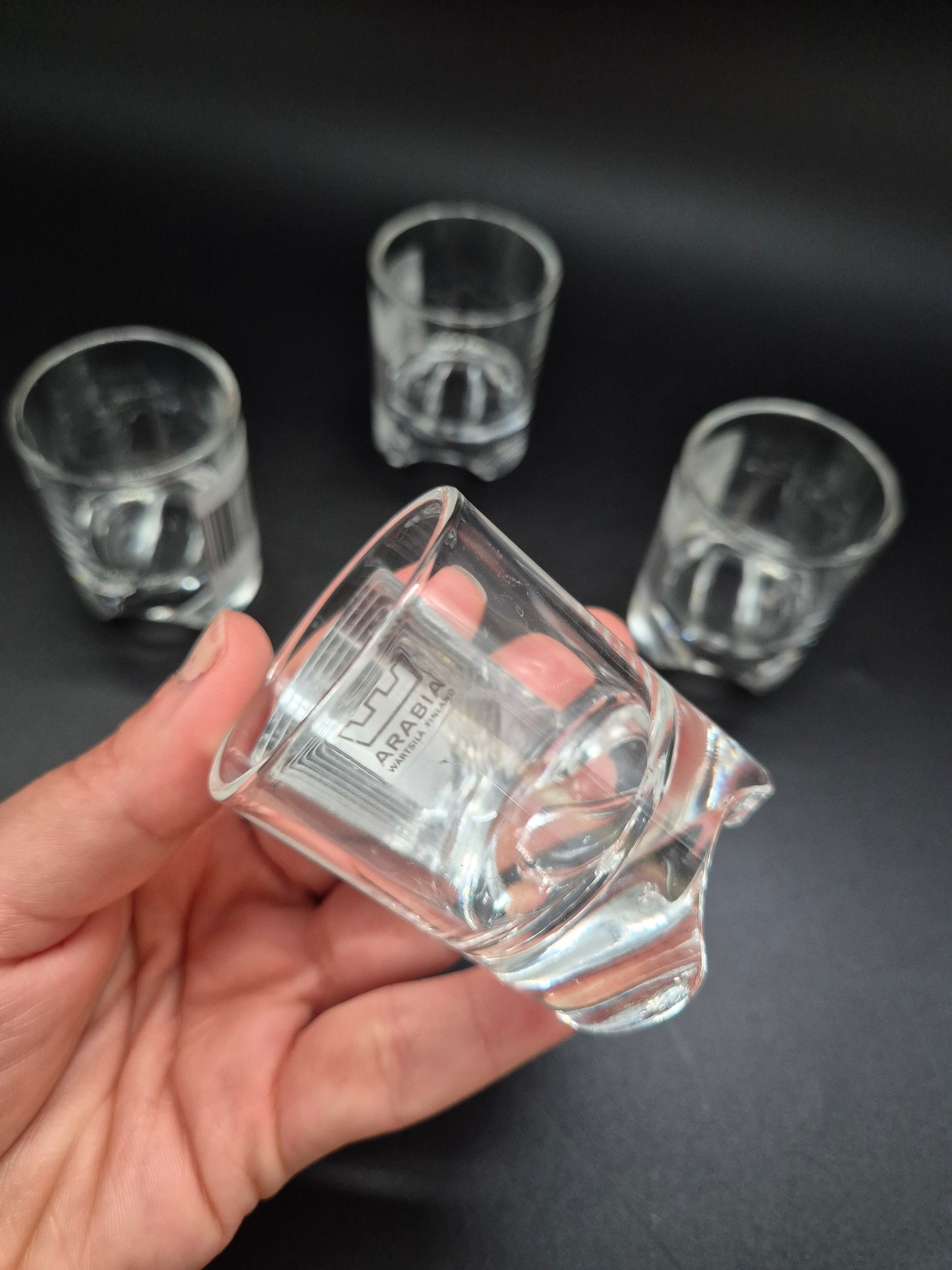 Set of 4 Arabia Sampo Schnapps Glasses Heikki Orvola, Finnish Vintage Glassware, 1960s