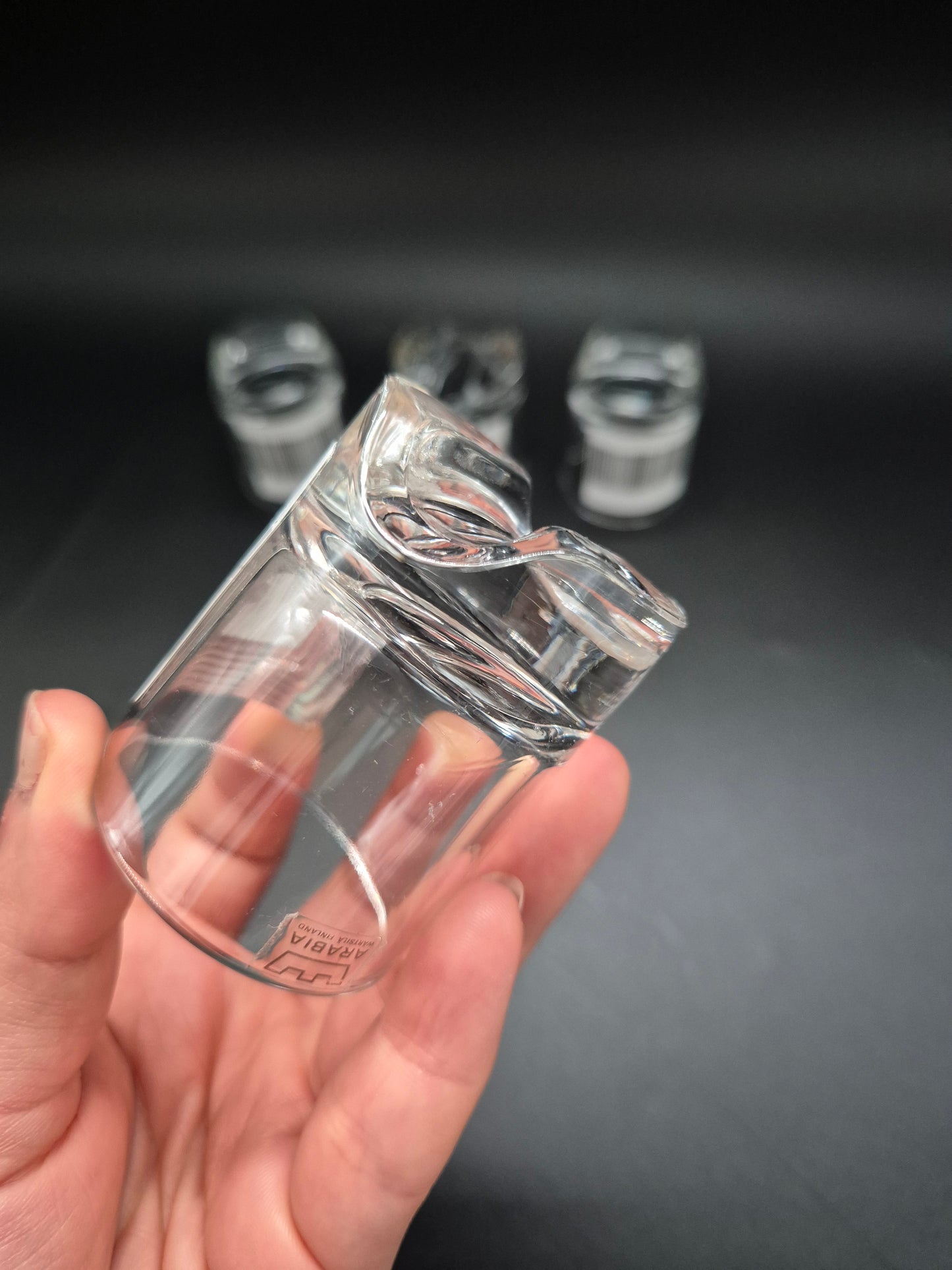 Set of 4 Arabia Sampo Schnapps Glasses Heikki Orvola, Finnish Vintage Glassware, 1960s