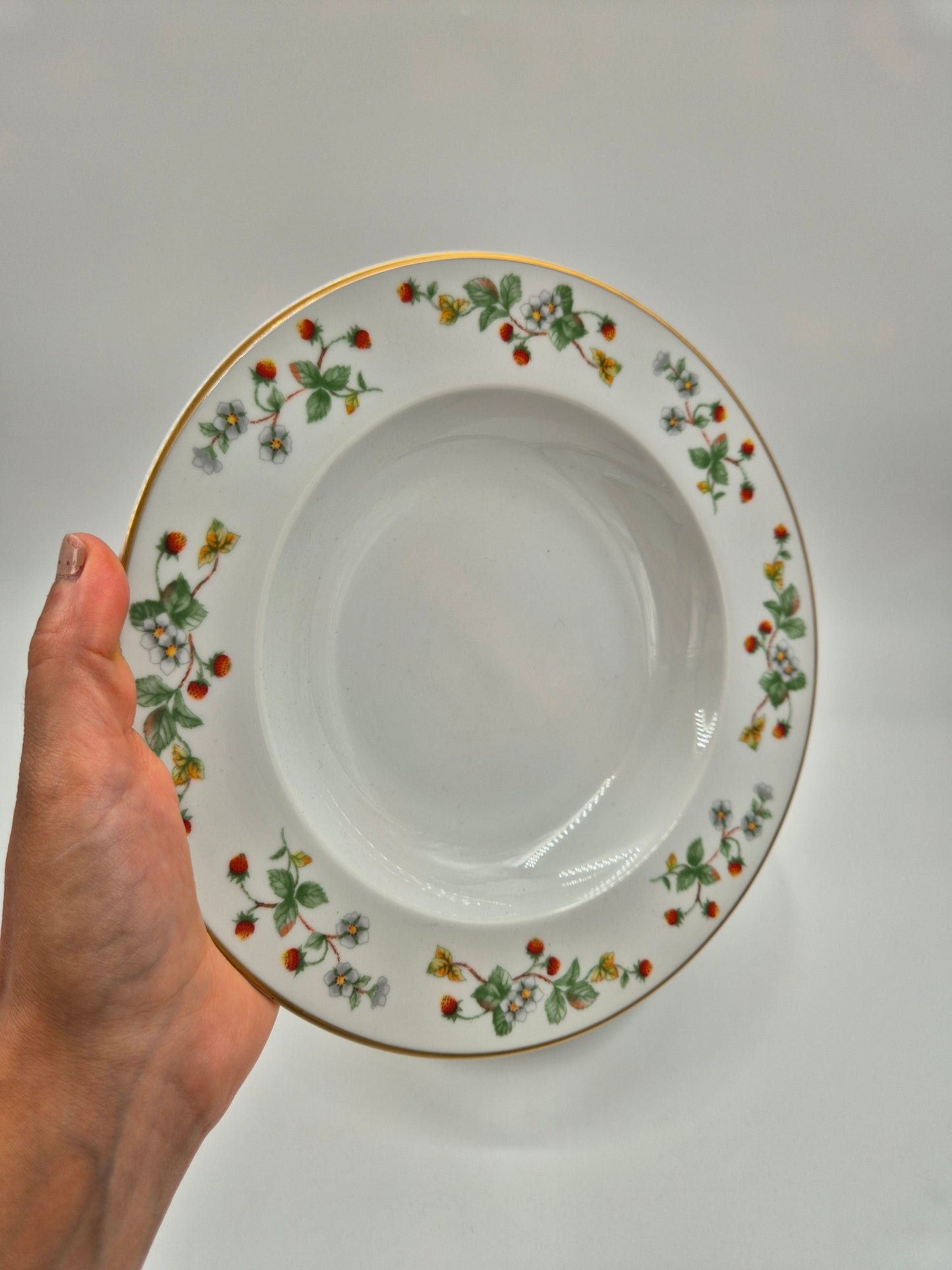 Set of 6 Christineholm Smultron Soup Plates 23 cm | Wild Strawberry Pattern | Scandinavian Tableware