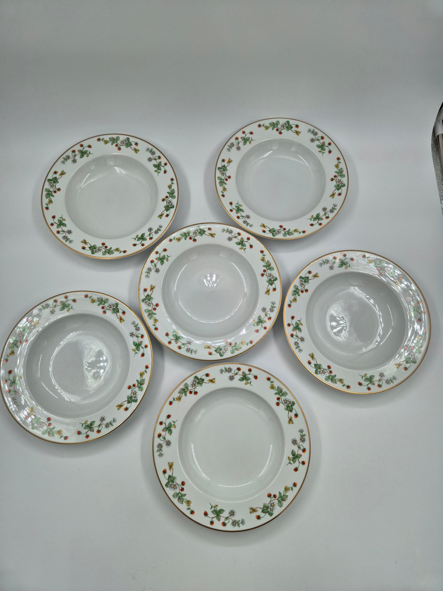 Set of 6 Christineholm Smultron Soup Plates 23 cm | Wild Strawberry Pattern | Scandinavian Tableware
