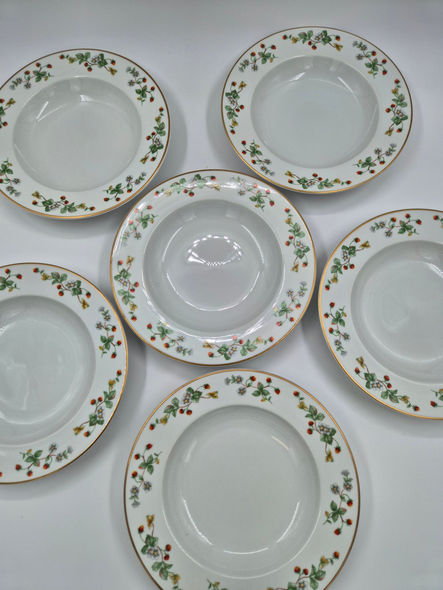 Set of 6 Christineholm Smultron Soup Plates 23 cm | Wild Strawberry Pattern | Scandinavian Tableware