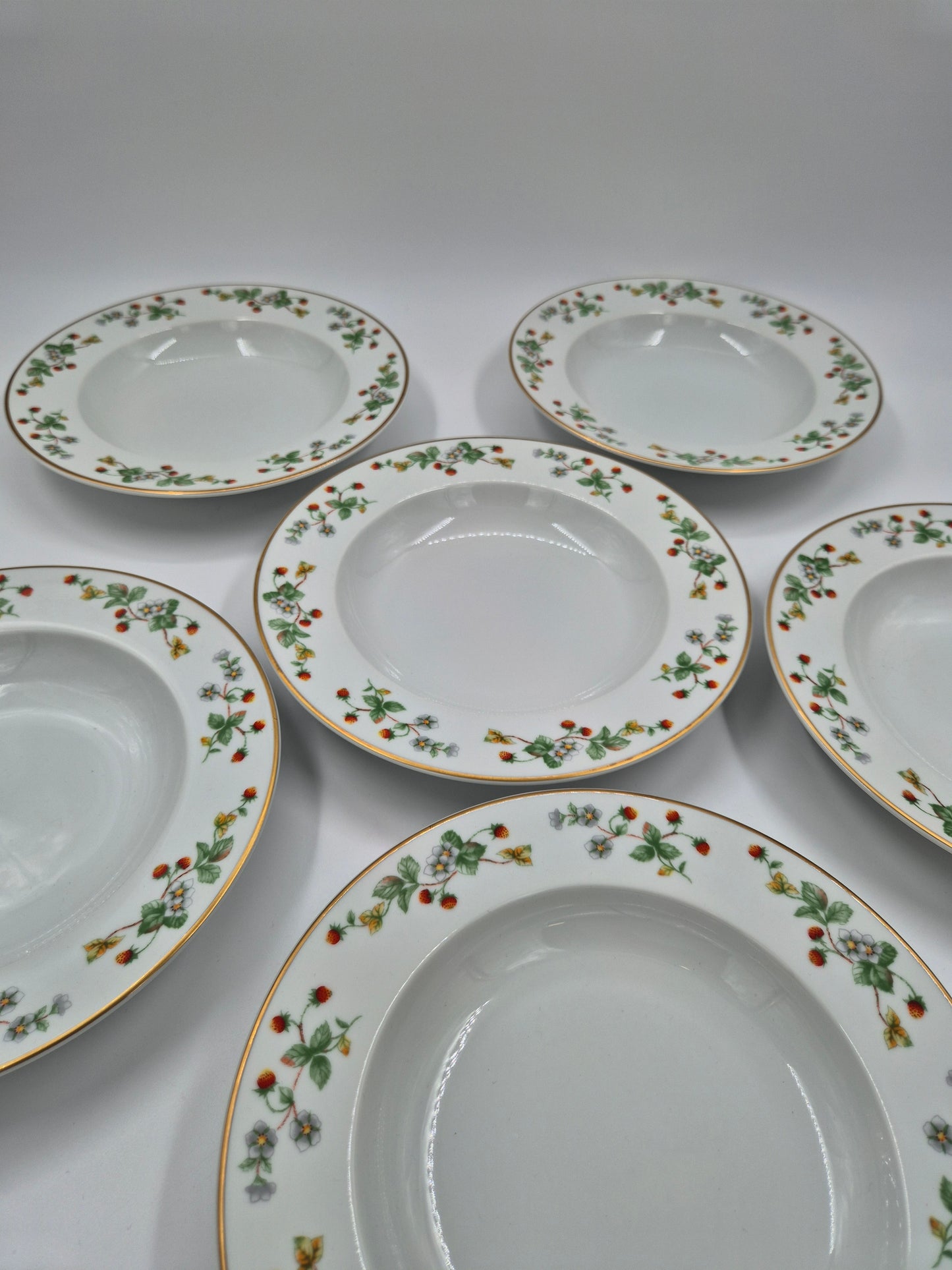 Set of 6 Christineholm Smultron Soup Plates 23 cm | Wild Strawberry Pattern | Scandinavian Tableware
