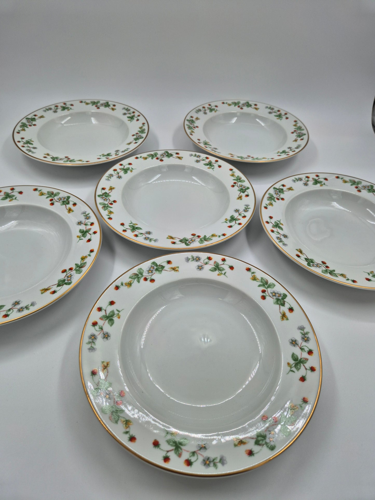 Set of 6 Christineholm Smultron Soup Plates 23 cm | Wild Strawberry Pattern | Scandinavian Tableware