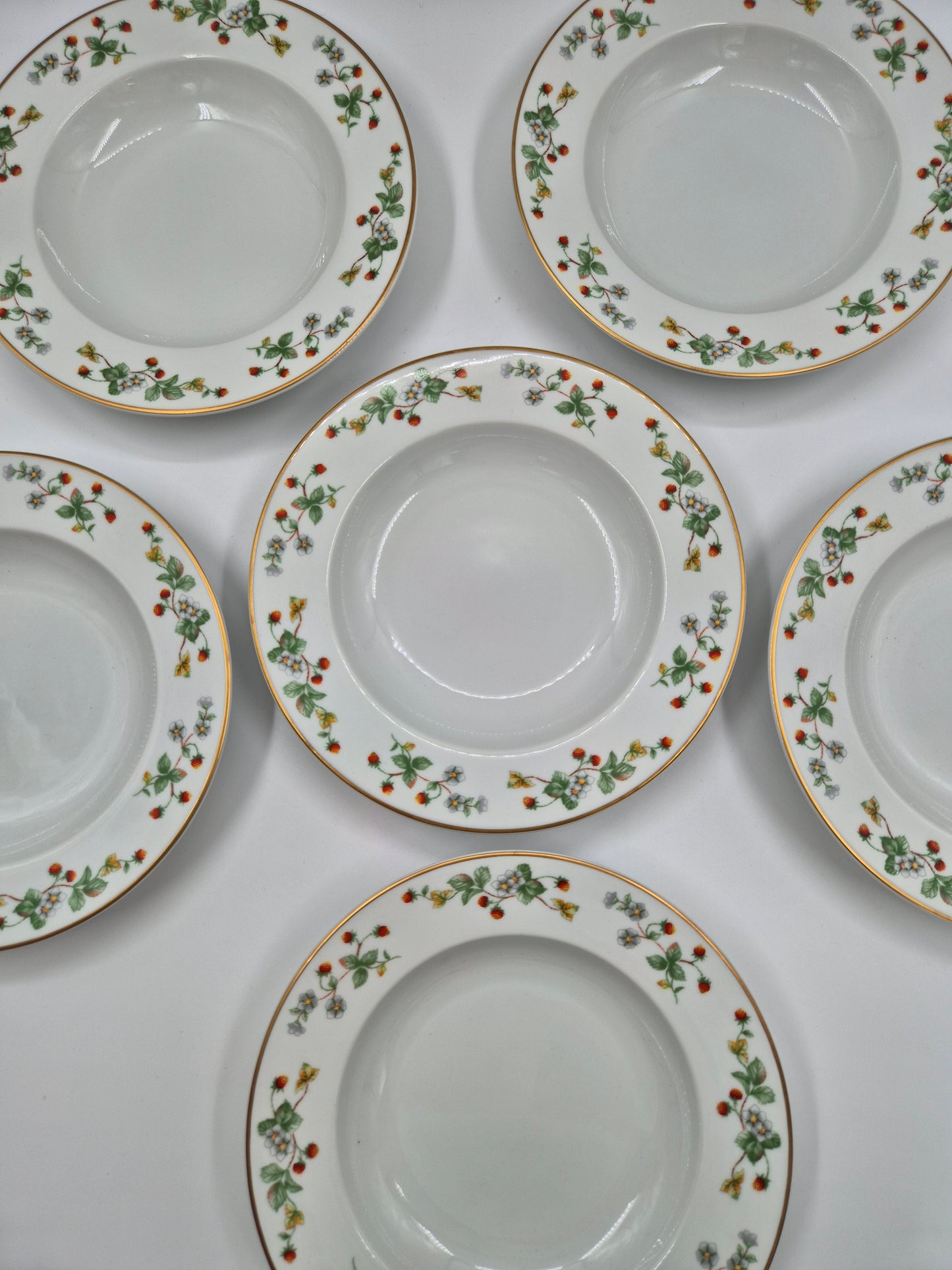 Set of 6 Christineholm Smultron Soup Plates 23 cm | Wild Strawberry Pattern | Scandinavian Tableware