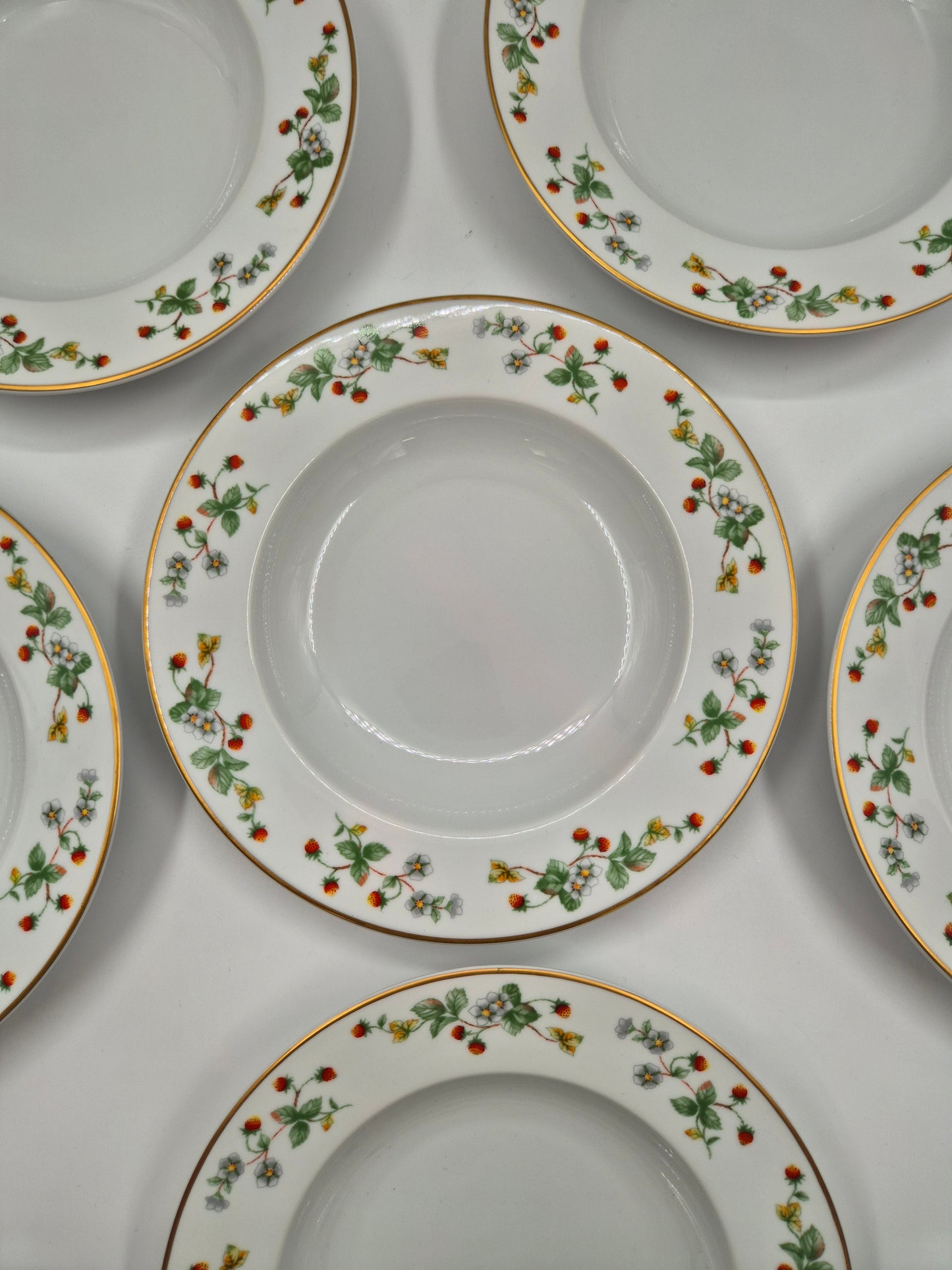 Set of 6 Christineholm Smultron Soup Plates 23 cm | Wild Strawberry Pattern | Scandinavian Tableware