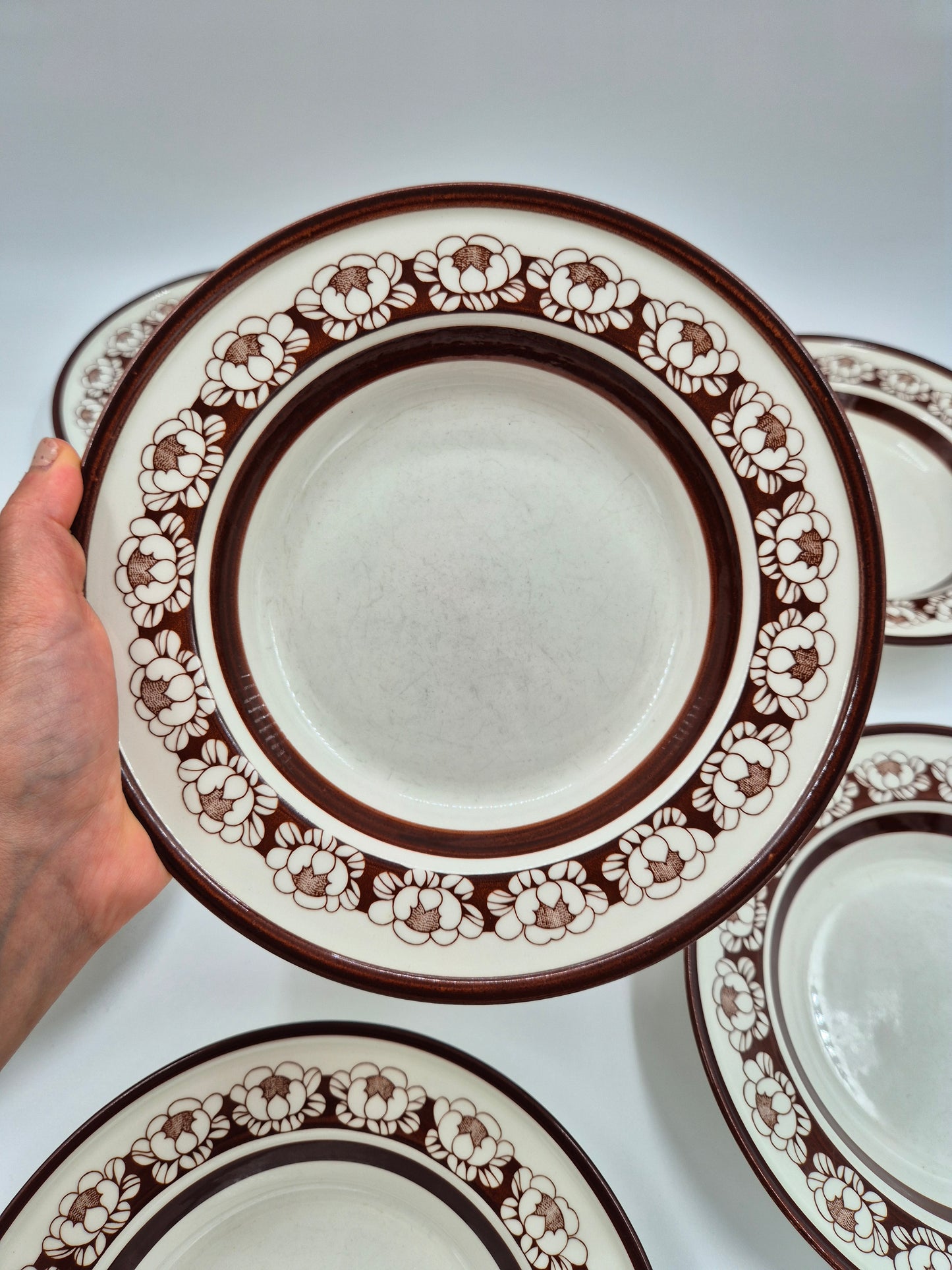 Set of 6 Arabia Katrilli Deep Plates by Esteri Tomula – Vintage Finnish Soup Bowls 23 cm