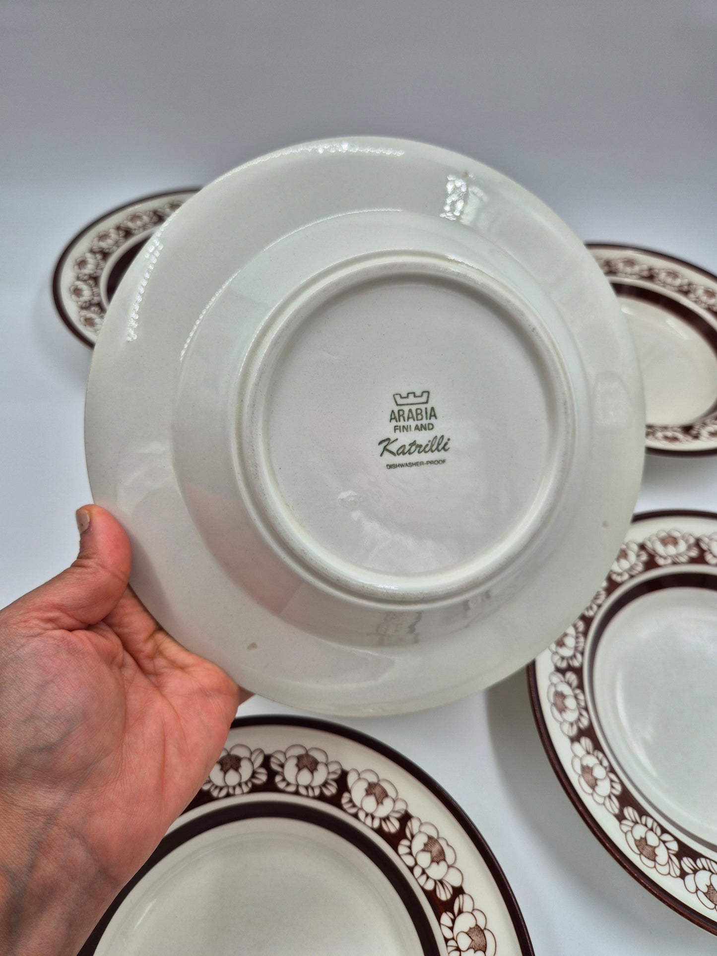 Set of 6 Arabia Katrilli Deep Plates by Esteri Tomula – Vintage Finnish Soup Bowls 23 cm