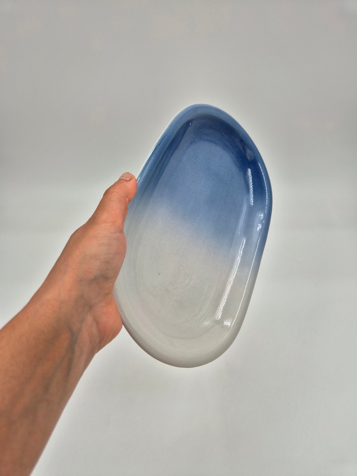 Vintage Pentik Finland Oval Serving Platter | Blue Gradient Ceramic Tray | Scandinavian Stoneware Serving Dish | 17 x 28 cm