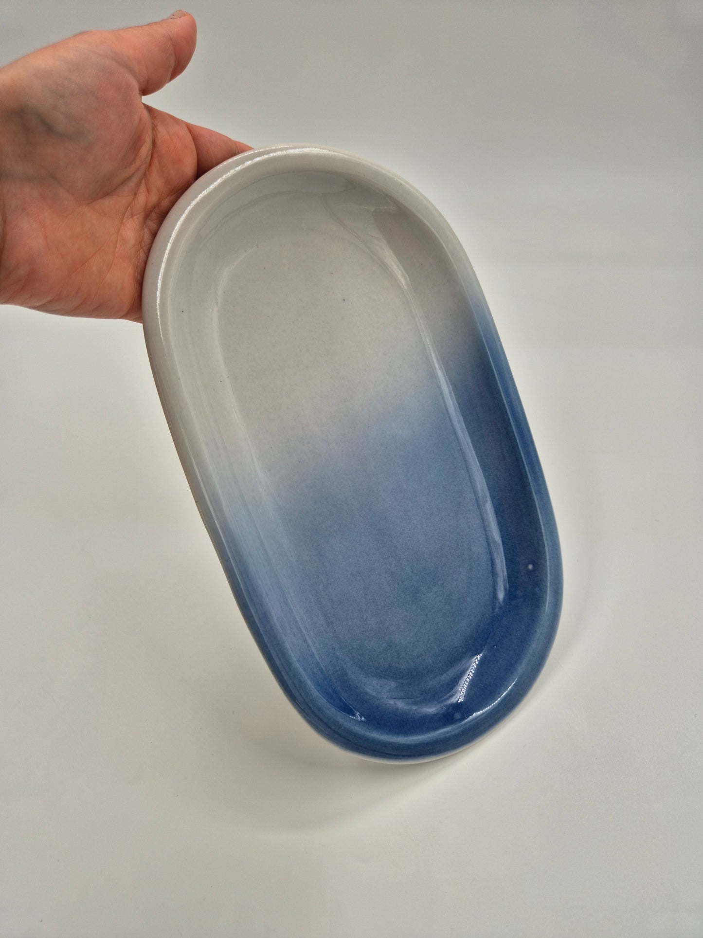 Vintage Pentik Finland Oval Serving Platter | Blue Gradient Ceramic Tray | Scandinavian Stoneware Serving Dish | 17 x 28 cm