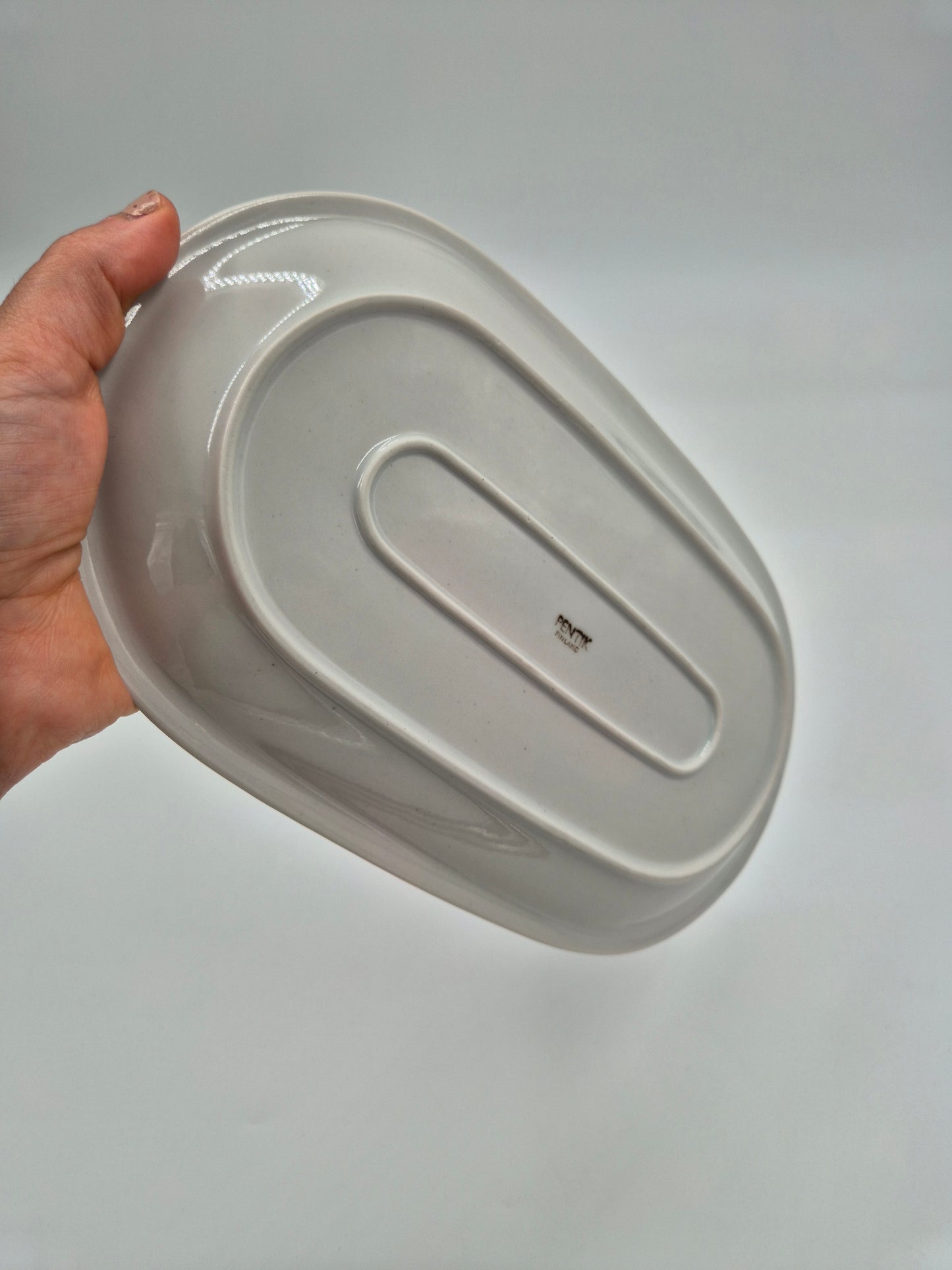 Vintage Pentik Finland Oval Serving Platter | Blue Gradient Ceramic Tray | Scandinavian Stoneware Serving Dish | 17 x 28 cm