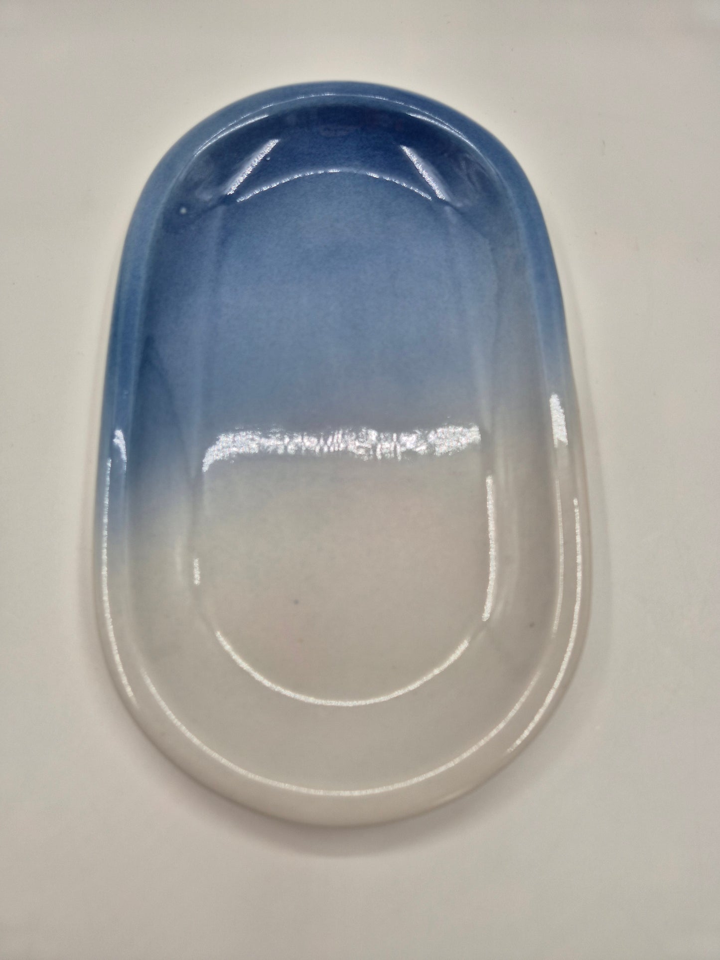 Vintage Pentik Finland Oval Serving Platter | Blue Gradient Ceramic Tray | Scandinavian Stoneware Serving Dish | 17 x 28 cm