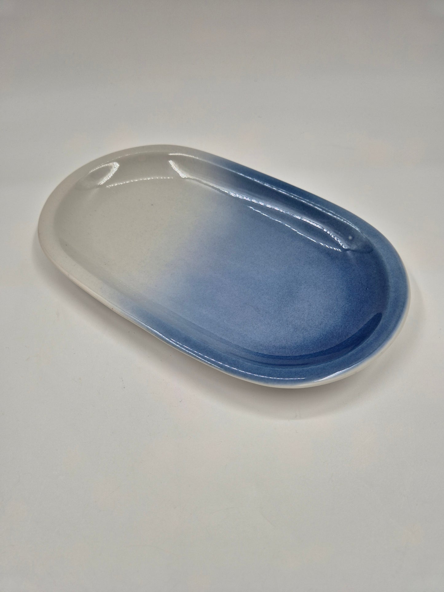 Vintage Pentik Finland Oval Serving Platter | Blue Gradient Ceramic Tray | Scandinavian Stoneware Serving Dish | 17 x 28 cm