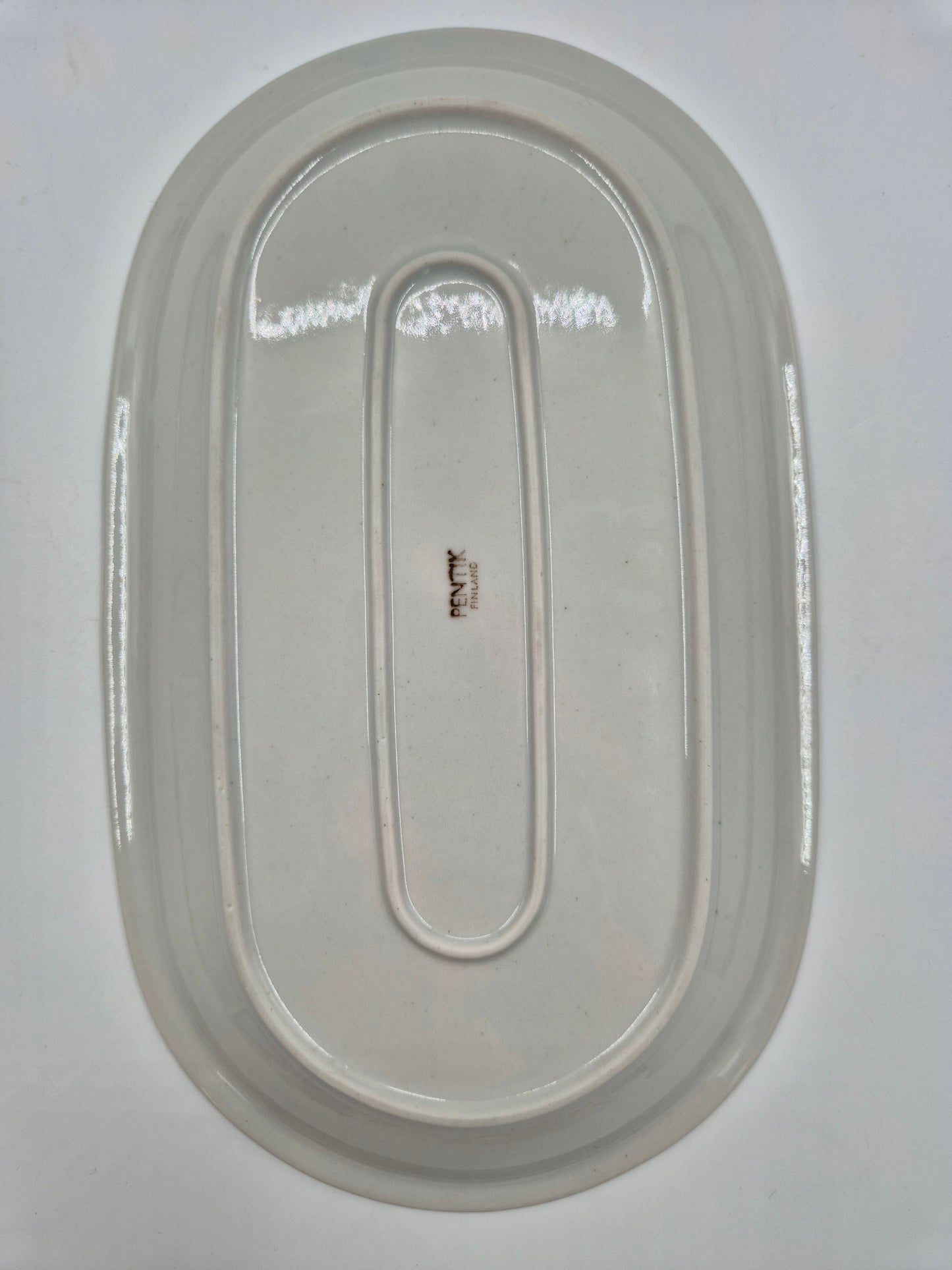 Vintage Pentik Finland Oval Serving Platter | Blue Gradient Ceramic Tray | Scandinavian Stoneware Serving Dish | 17 x 28 cm