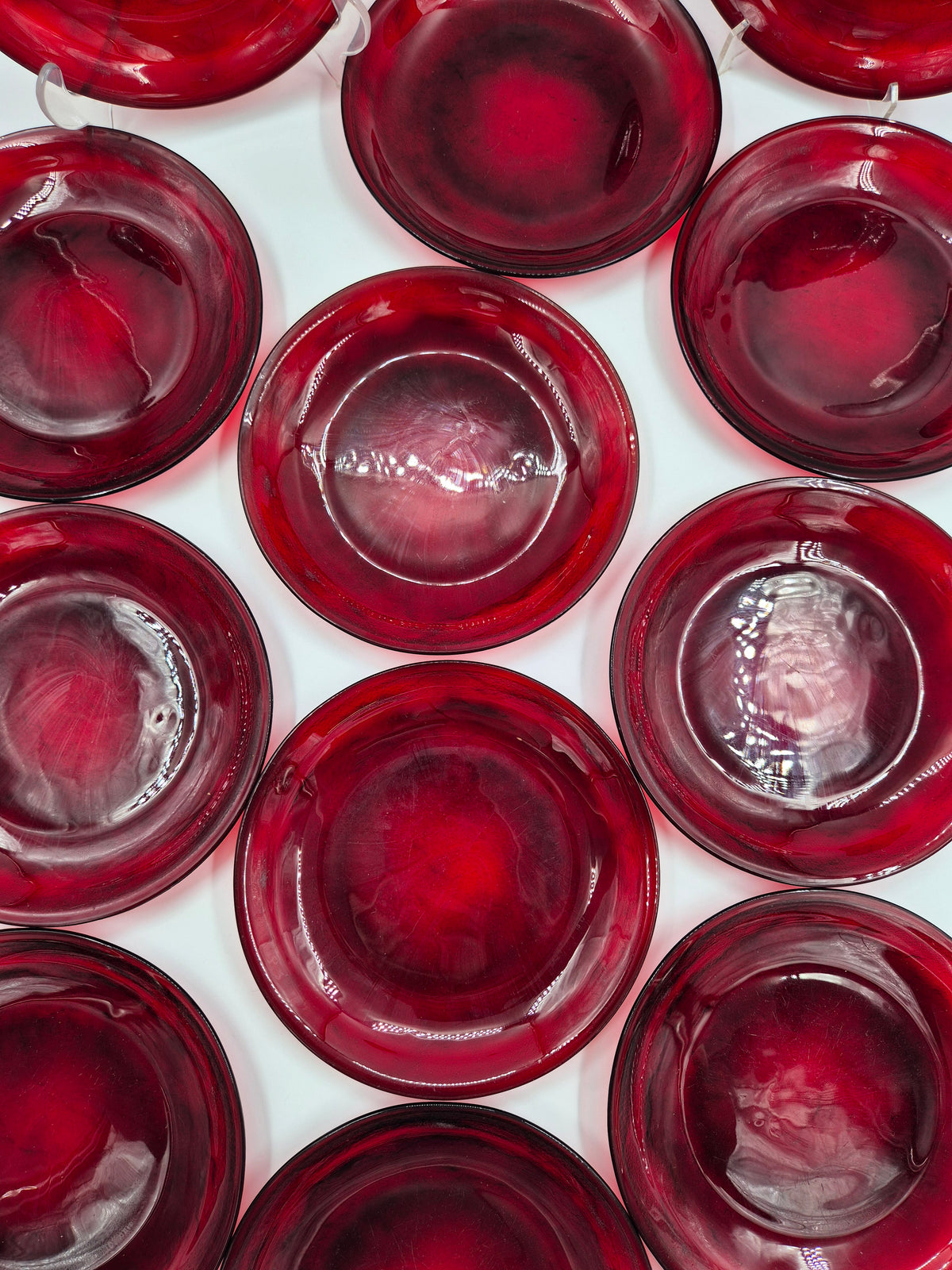 Set of 13 Vintage Arcoroc Ruby Red Dessert Plates | French Red Glass Plates 19 cm | Mid Century Scandinavian Tableware