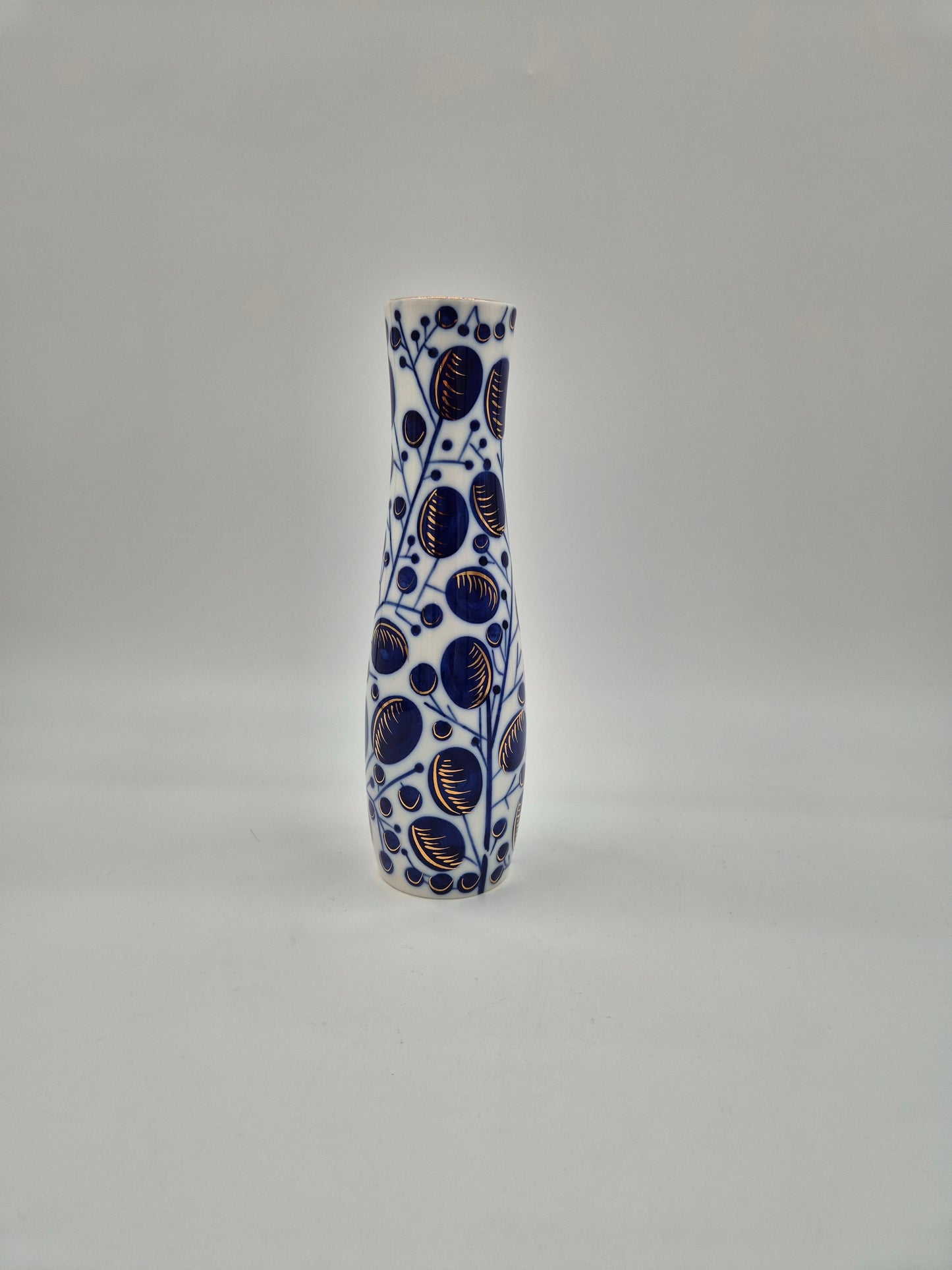 Vintage LFZ Lomonosov Porcelain Vase "Plums" by Vladimir Gorodetsky | Cobalt & Gold USSR Vase | 1960s Soviet Design