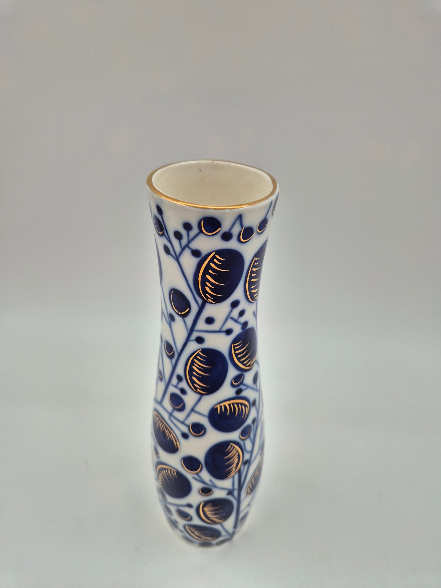 Vintage LFZ Lomonosov Porcelain Vase "Plums" by Vladimir Gorodetsky | Cobalt & Gold USSR Vase | 1960s Soviet Design