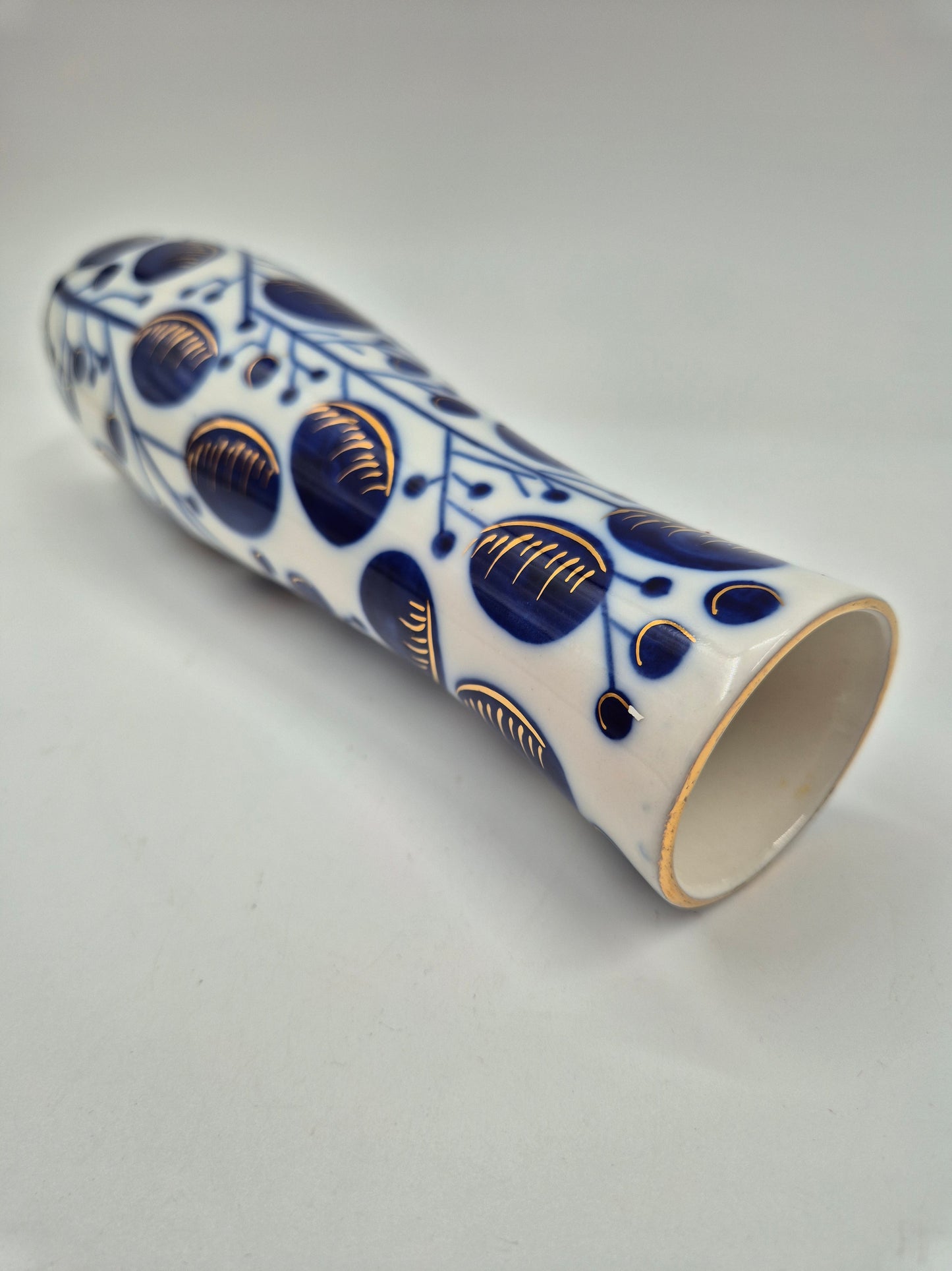 Vintage LFZ Lomonosov Porcelain Vase "Plums" by Vladimir Gorodetsky | Cobalt & Gold USSR Vase | 1960s Soviet Design