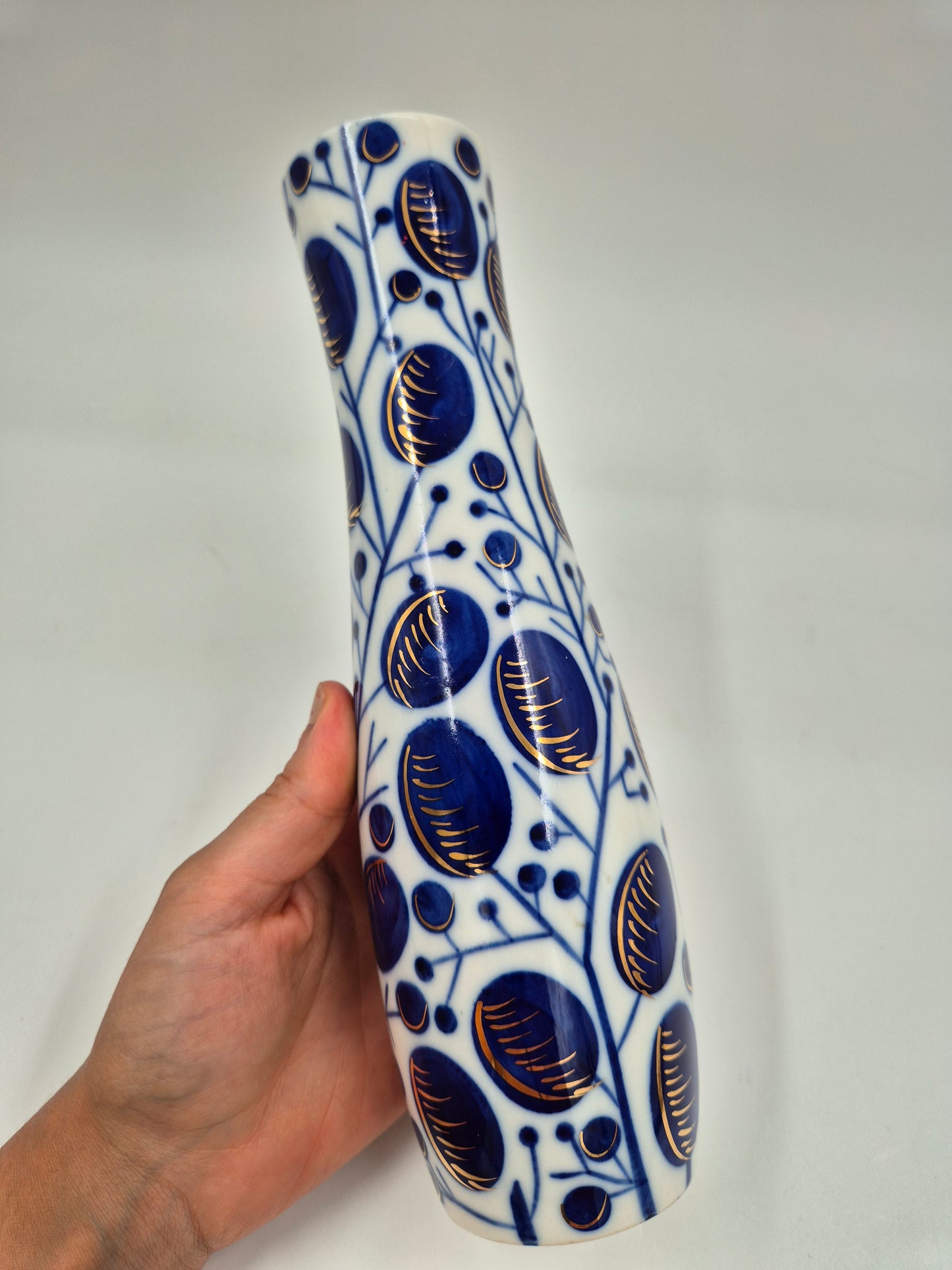 Vintage LFZ Lomonosov Porcelain Vase "Plums" by Vladimir Gorodetsky | Cobalt & Gold USSR Vase | 1960s Soviet Design
