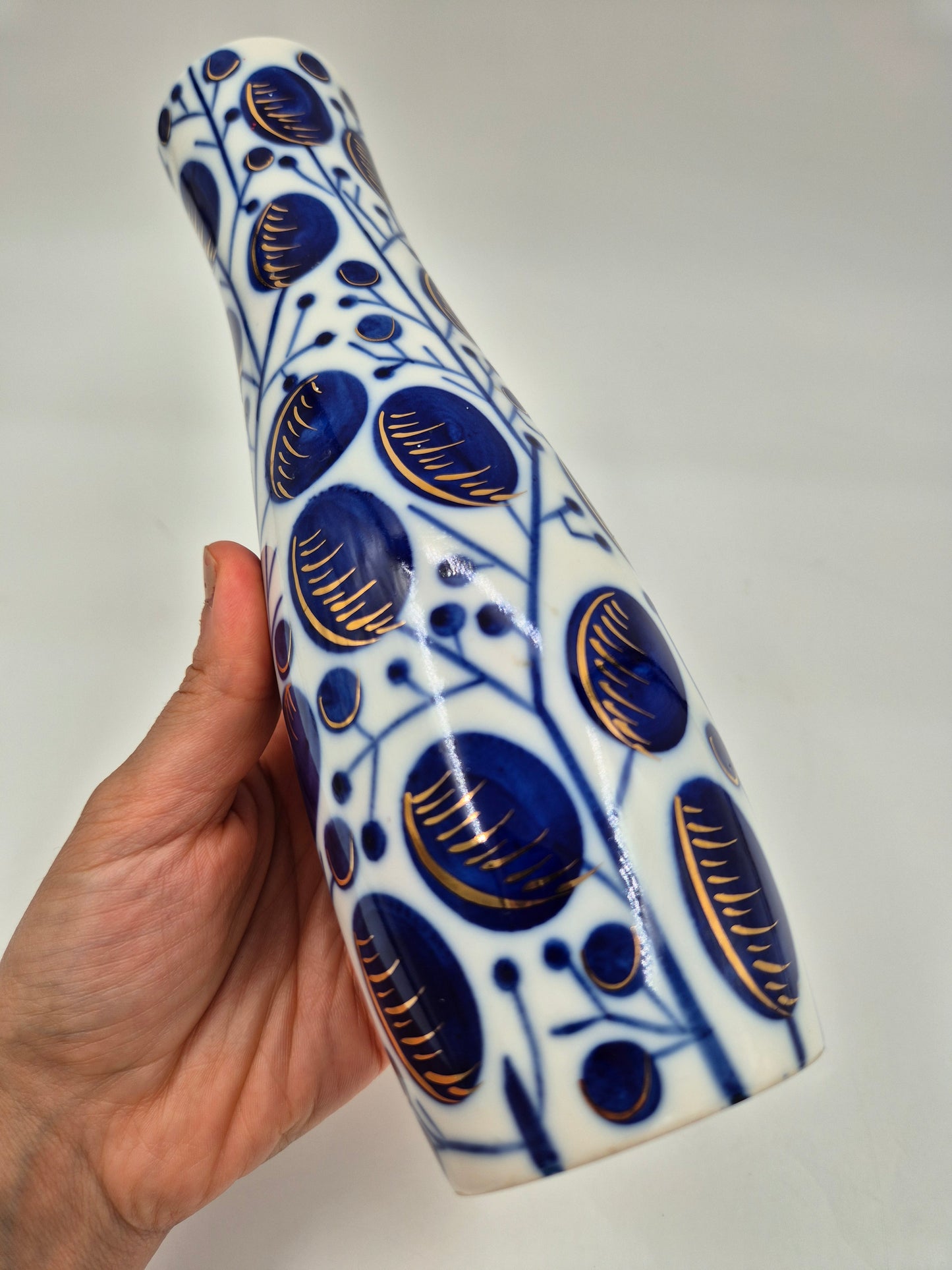 Vintage LFZ Lomonosov Porcelain Vase "Plums" by Vladimir Gorodetsky | Cobalt & Gold USSR Vase | 1960s Soviet Design