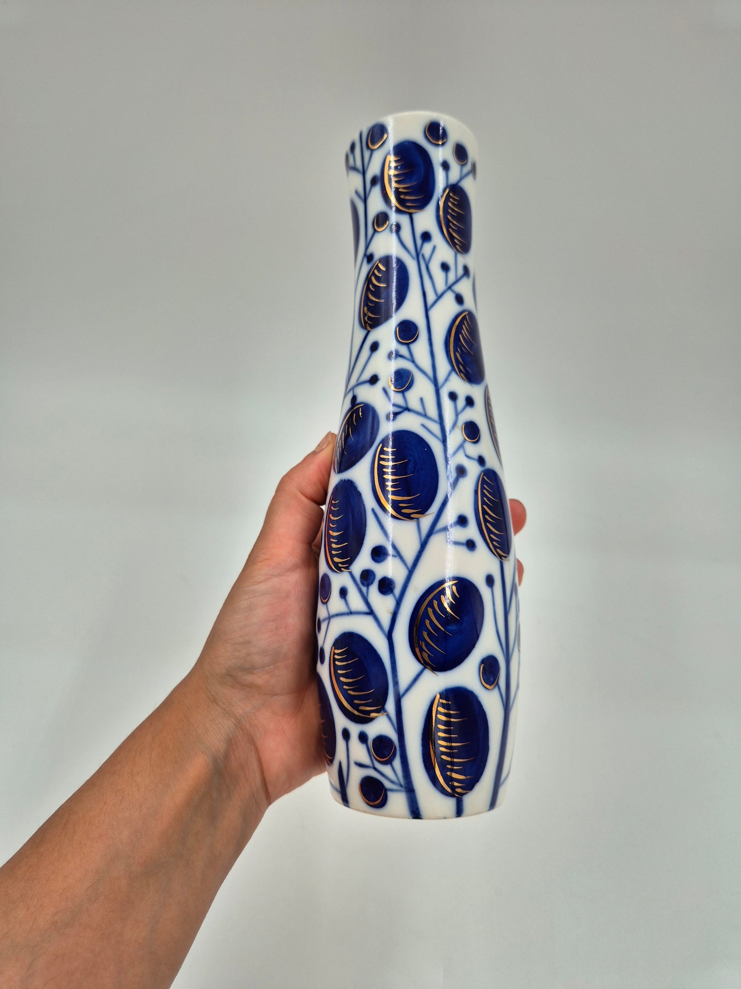 Vintage LFZ Lomonosov Porcelain Vase "Plums" by Vladimir Gorodetsky | Cobalt & Gold USSR Vase | 1960s Soviet Design