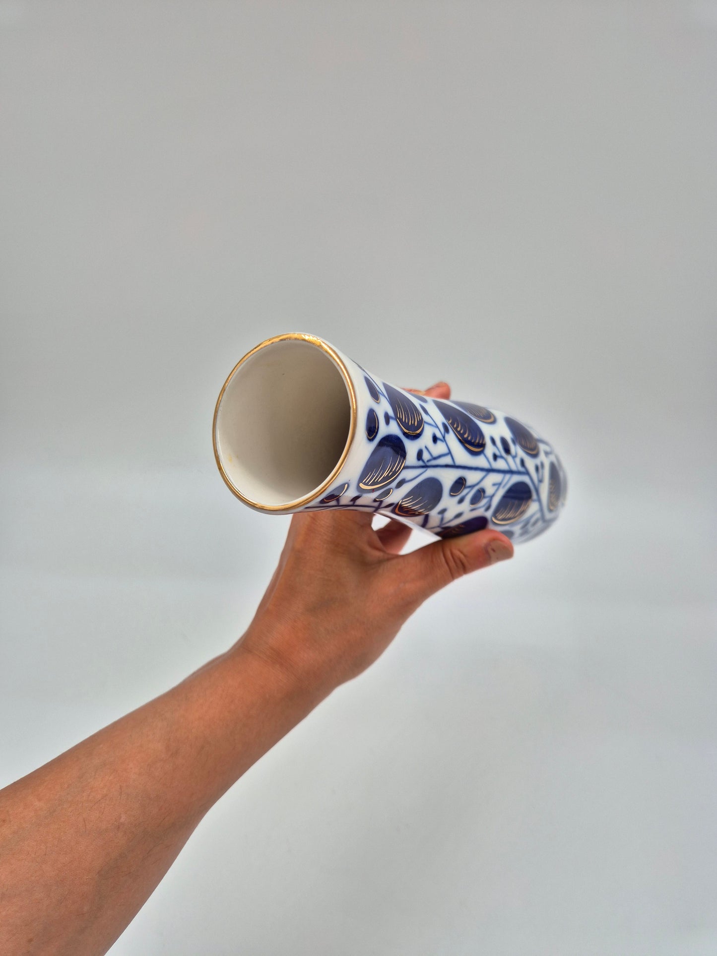 Vintage LFZ Lomonosov Porcelain Vase "Plums" by Vladimir Gorodetsky | Cobalt & Gold USSR Vase | 1960s Soviet Design