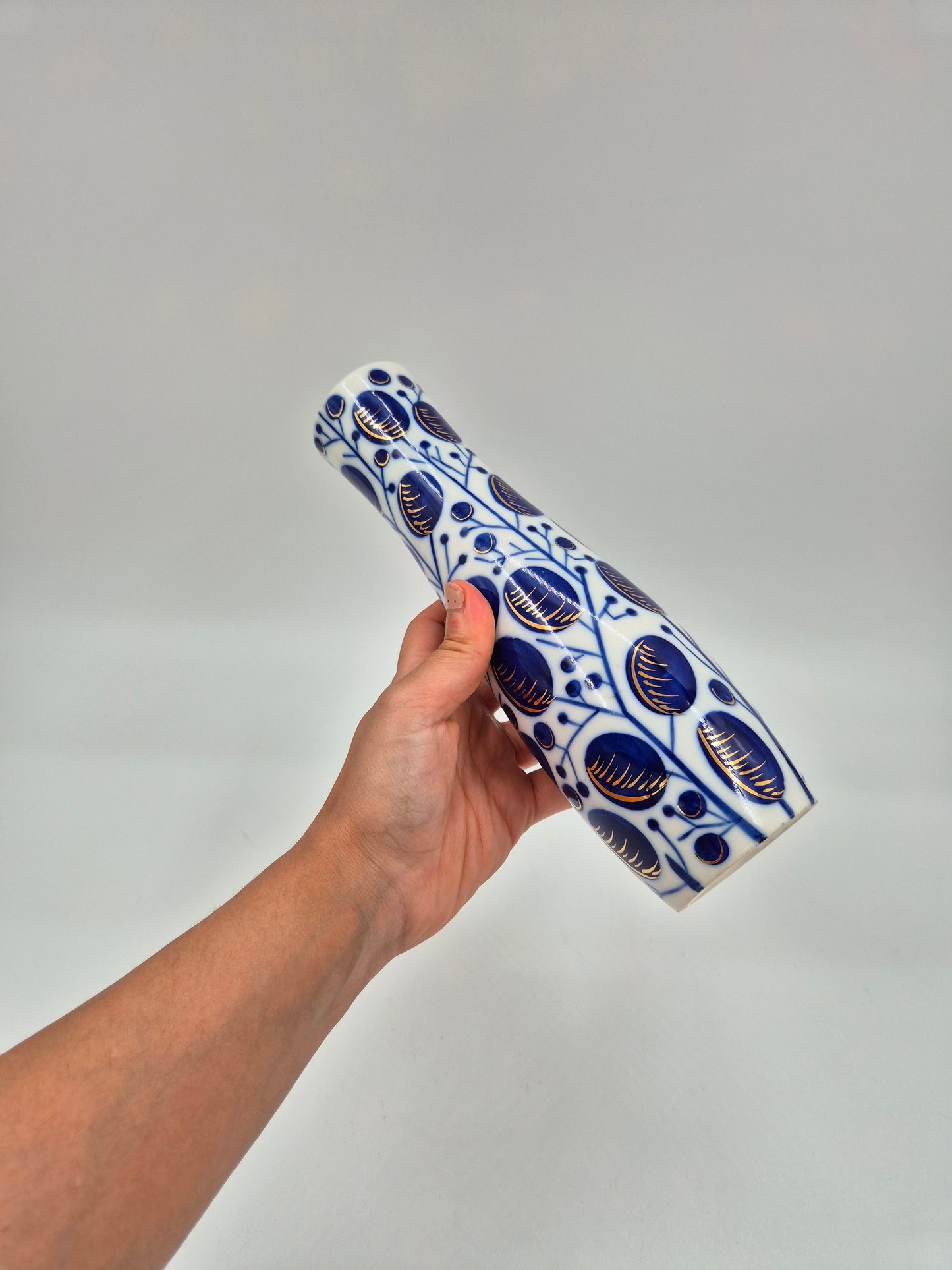 Vintage LFZ Lomonosov Porcelain Vase "Plums" by Vladimir Gorodetsky | Cobalt & Gold USSR Vase | 1960s Soviet Design