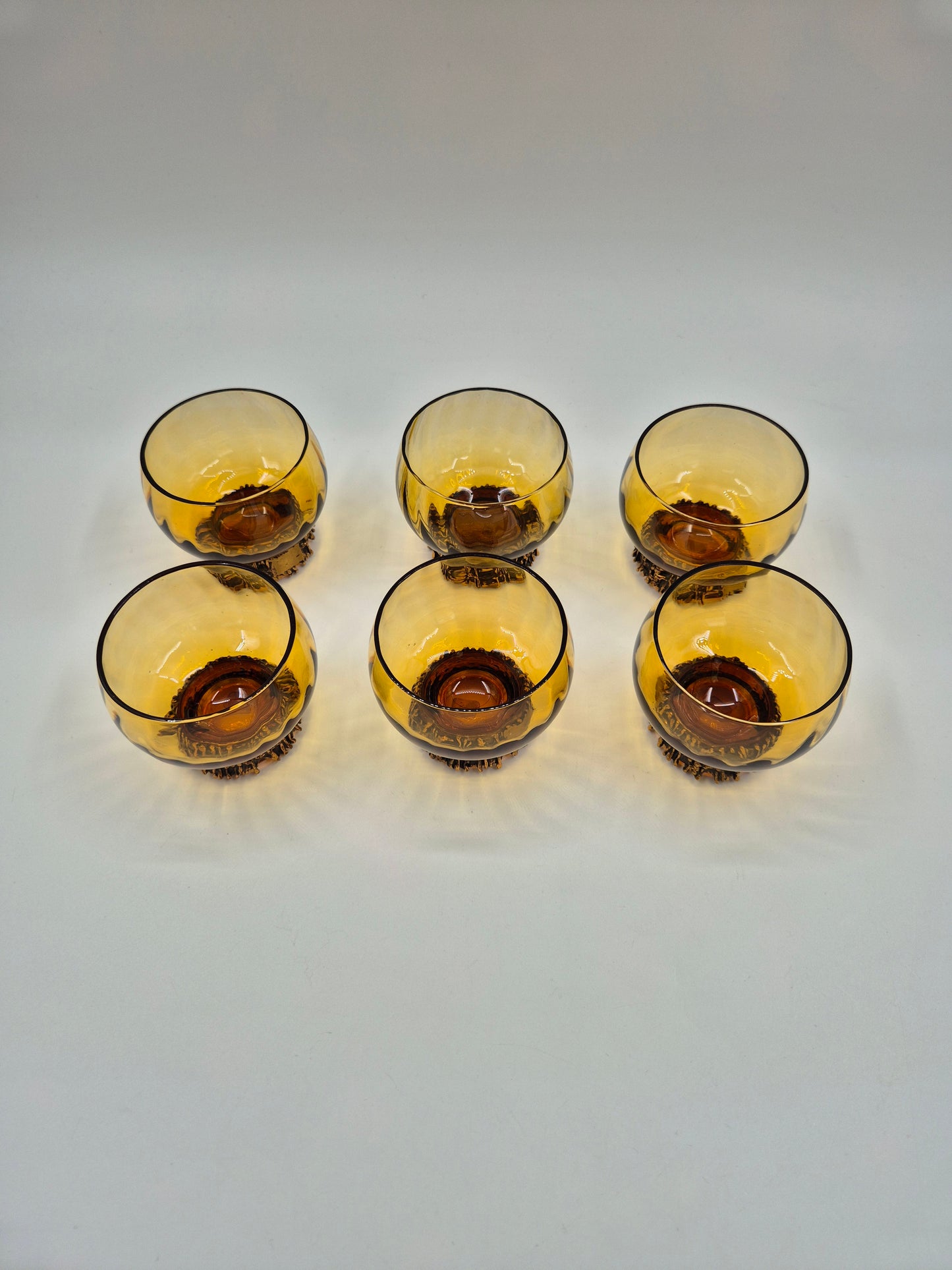 Pentti Sarpaneva Kaarna Vintage Punch Bowl Set – Turun Hopea & Kumela – Amber Glass, Bronze, 8-Piece Finnish Mid Century Modern Barware