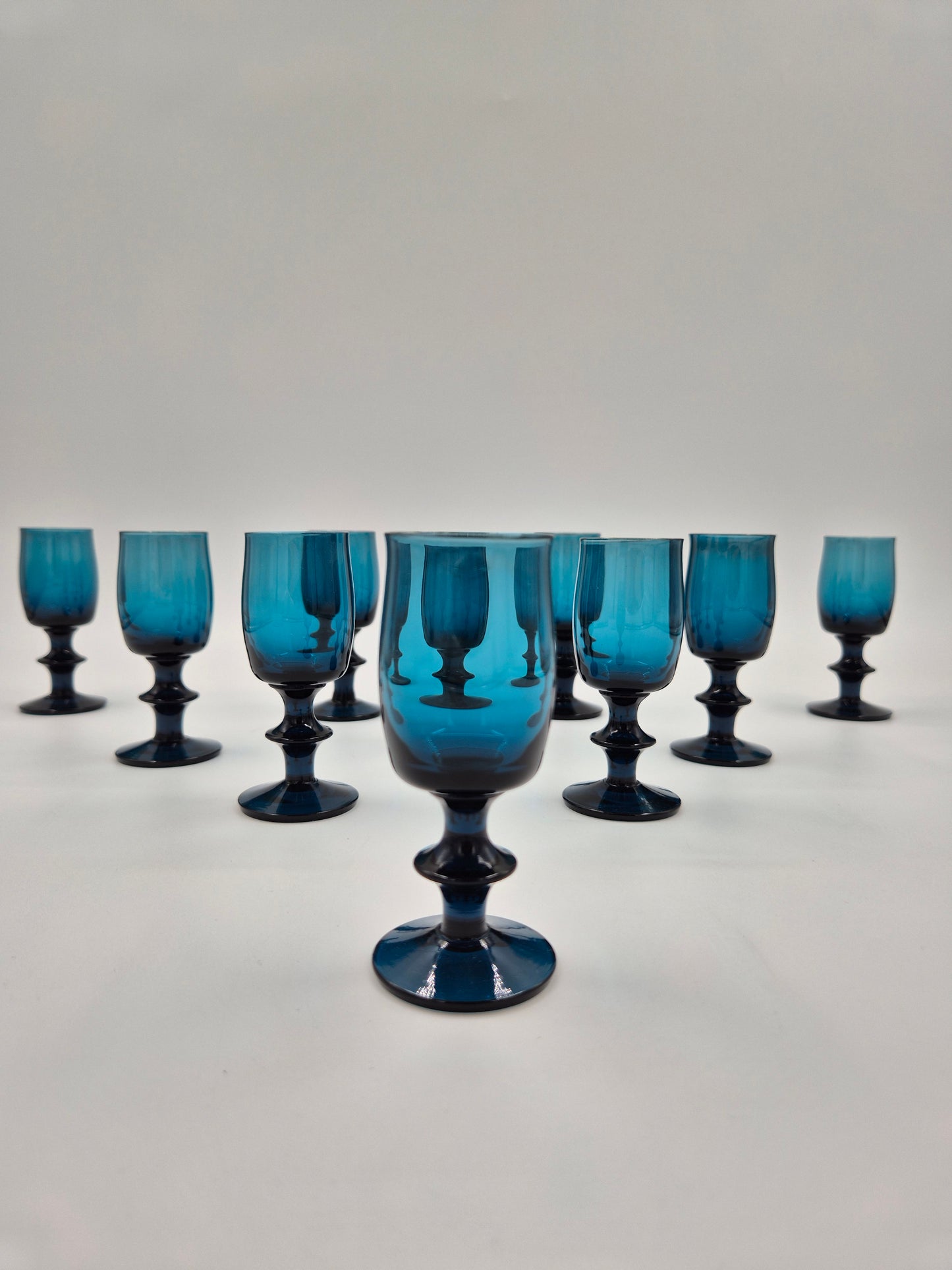 Bertil Vallien Blue Series Liqueur Glasses Set of 10 | Åfors Boda Sweden 1960s Blue Aperitif Glasses | Scandinavian Vintage