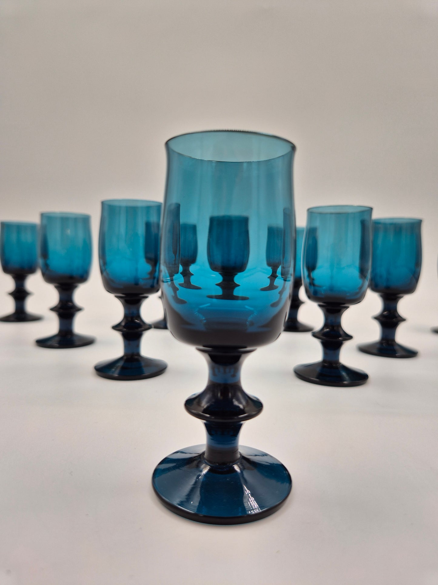 Bertil Vallien Blue Series Liqueur Glasses Set of 10 | Åfors Boda Sweden 1960s Blue Aperitif Glasses | Scandinavian Vintage
