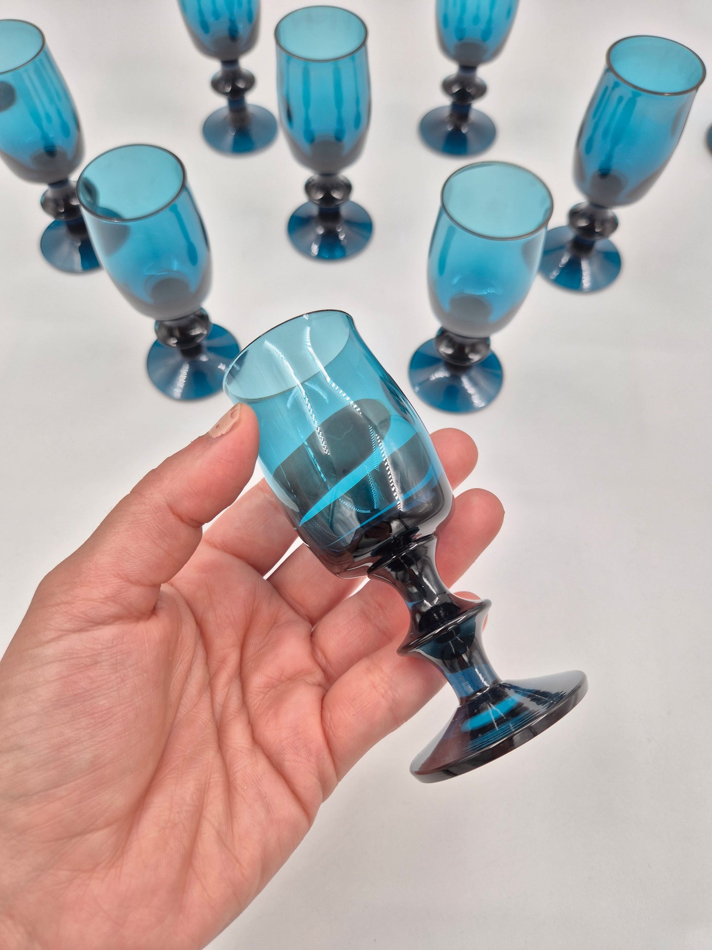 Bertil Vallien Blue Series Liqueur Glasses Set of 10 | Åfors Boda Sweden 1960s Blue Aperitif Glasses | Scandinavian Vintage