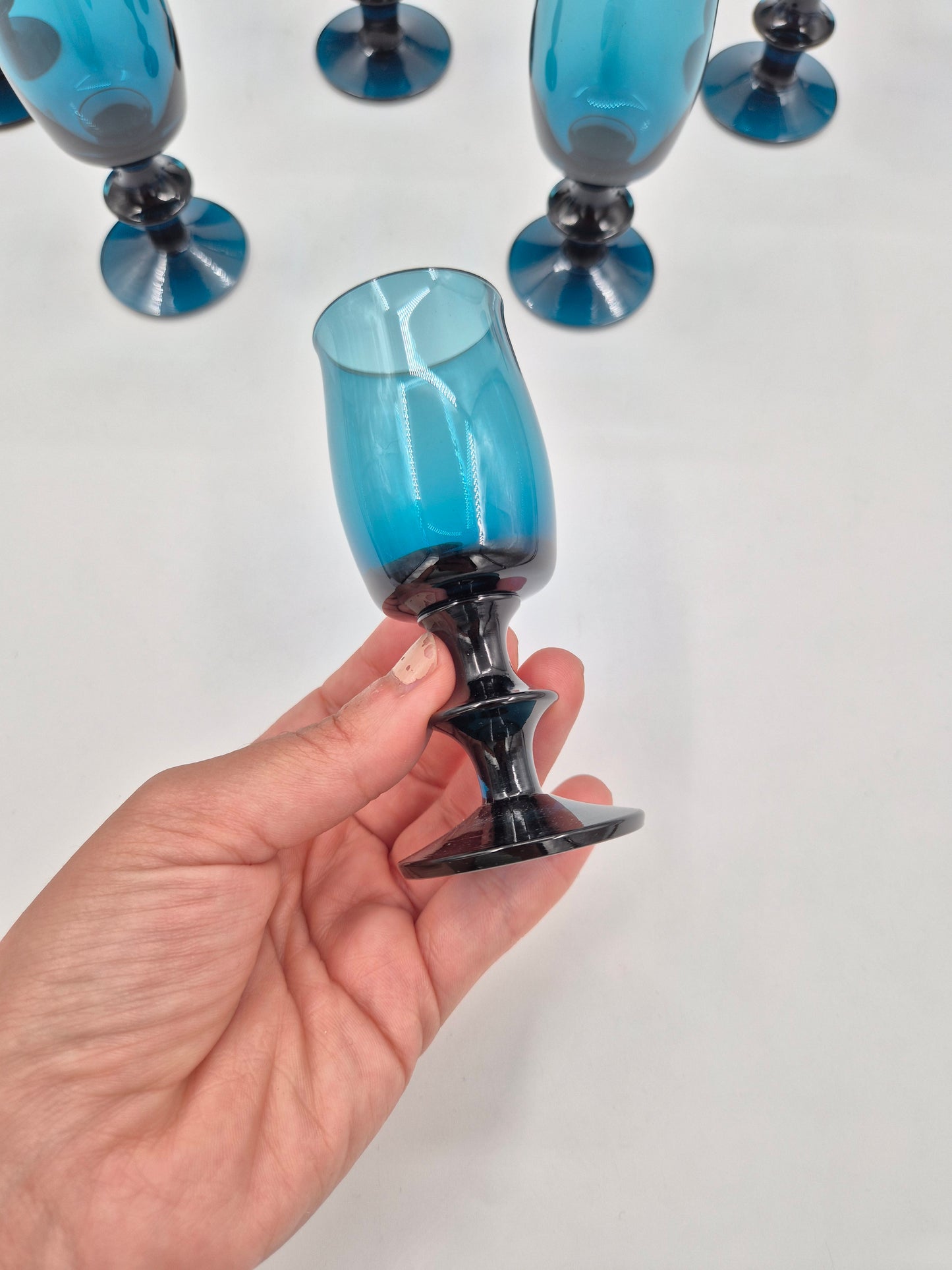 Bertil Vallien Blue Series Liqueur Glasses Set of 10 | Åfors Boda Sweden 1960s Blue Aperitif Glasses | Scandinavian Vintage