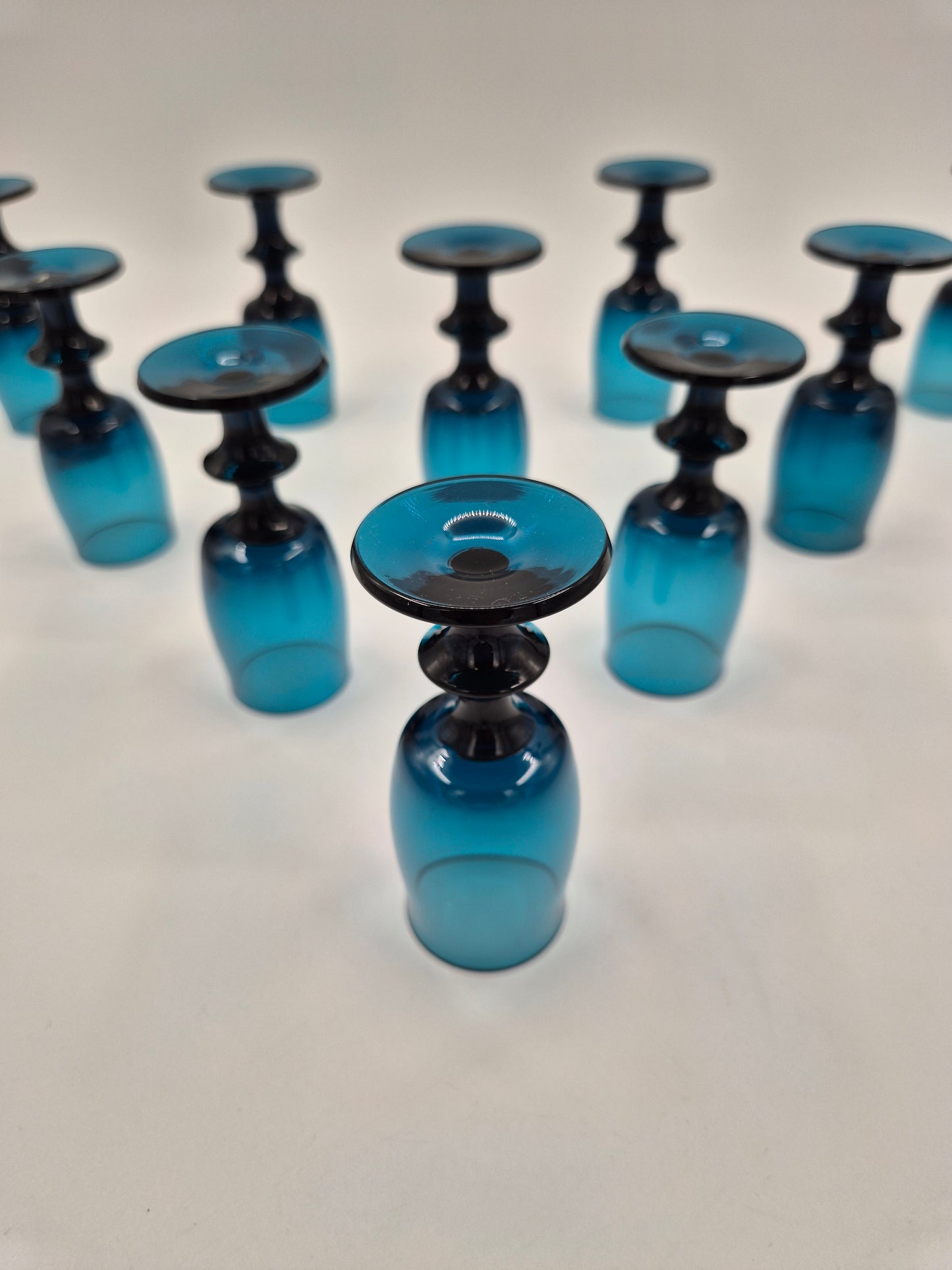 Bertil Vallien Blue Series Liqueur Glasses Set of 10 | Åfors Boda Sweden 1960s Blue Aperitif Glasses | Scandinavian Vintage