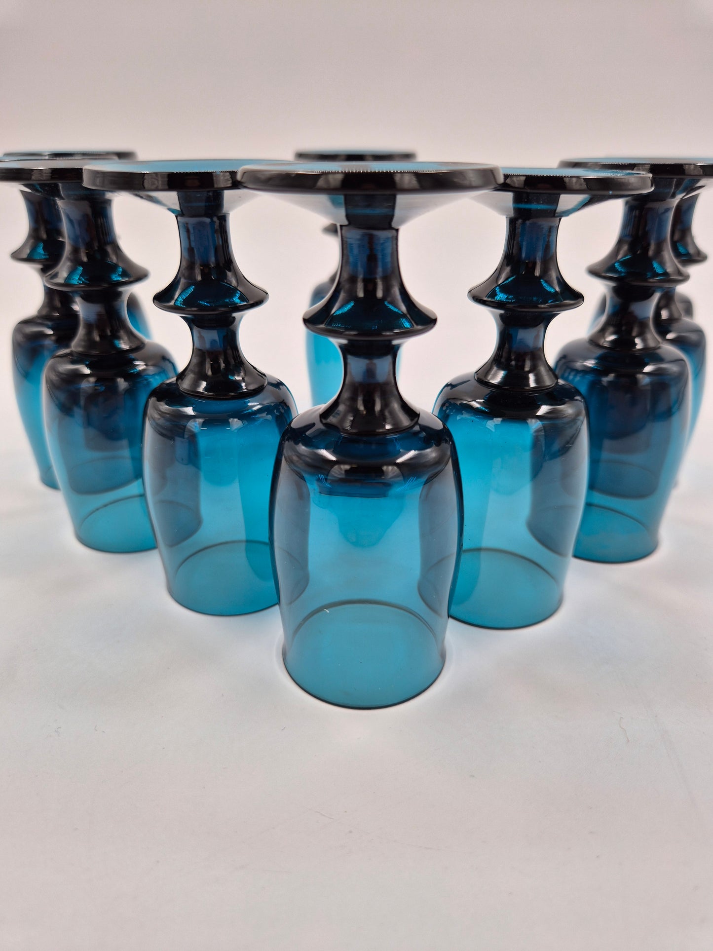 Bertil Vallien Blue Series Liqueur Glasses Set of 10 | Åfors Boda Sweden 1960s Blue Aperitif Glasses | Scandinavian Vintage