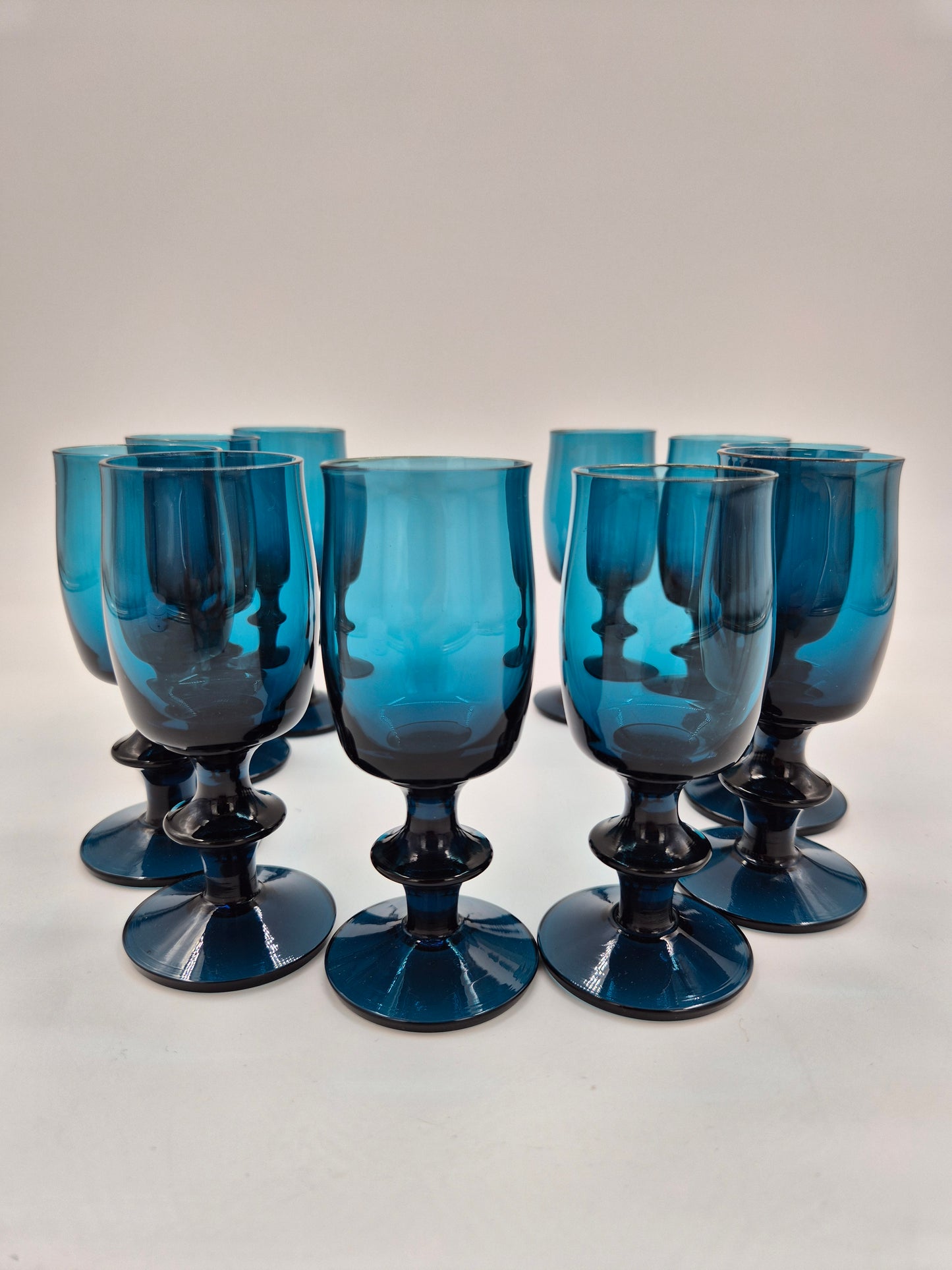 Bertil Vallien Blue Series Liqueur Glasses Set of 10 | Åfors Boda Sweden 1960s Blue Aperitif Glasses | Scandinavian Vintage