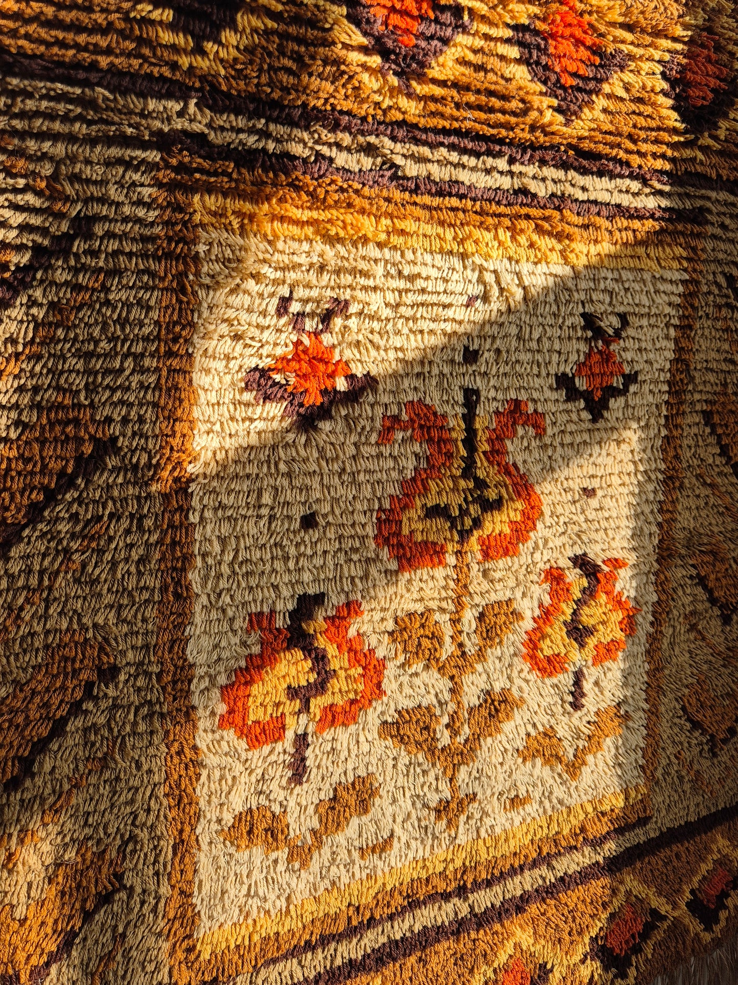 Vintage Finnish Ryijy "Pirtin Ikkuna" Wall Hanging – Handwoven Wool Textile Art – Scandinavian Tapestry Rug