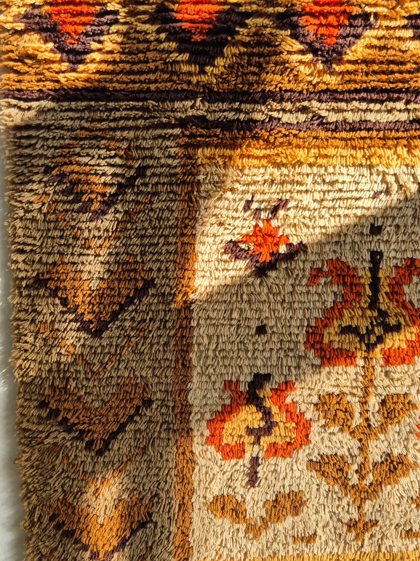 Vintage Finnish Ryijy "Pirtin Ikkuna" Wall Hanging – Handwoven Wool Textile Art – Scandinavian Tapestry Rug