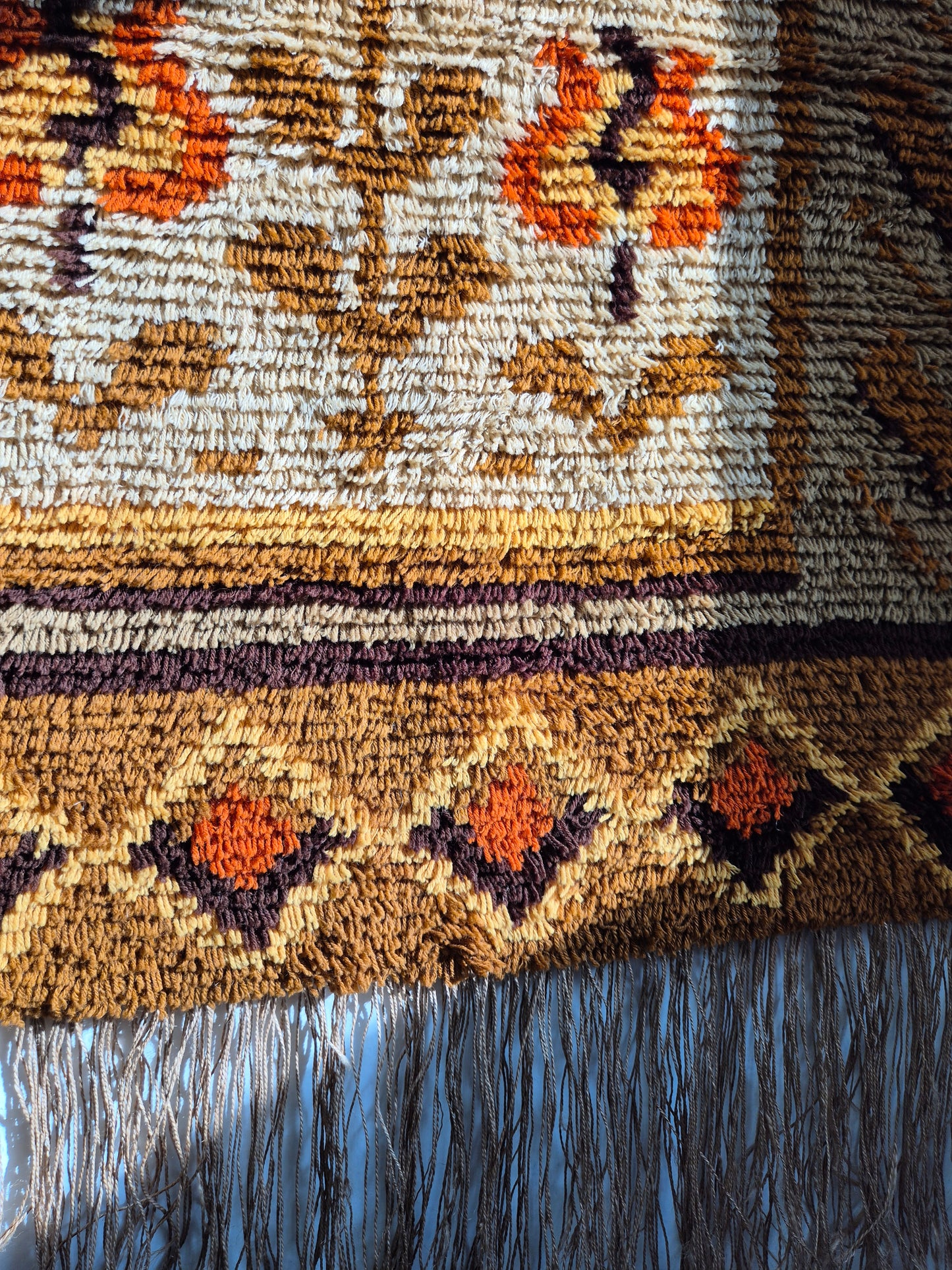 Vintage Finnish Ryijy "Pirtin Ikkuna" Wall Hanging – Handwoven Wool Textile Art – Scandinavian Tapestry Rug