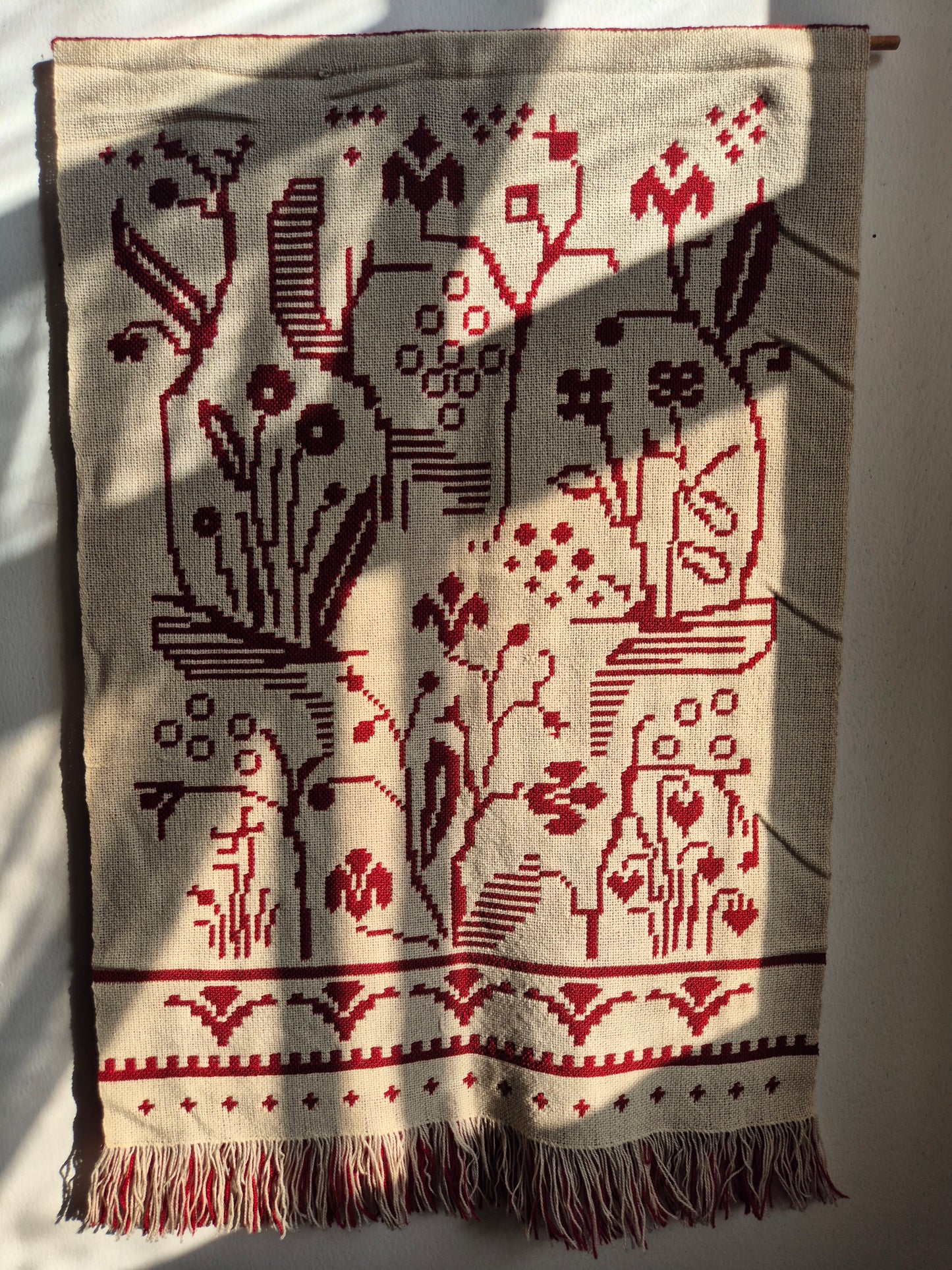 Vintage Finnish Handwoven Wall Hanging – Nordic Textile Art