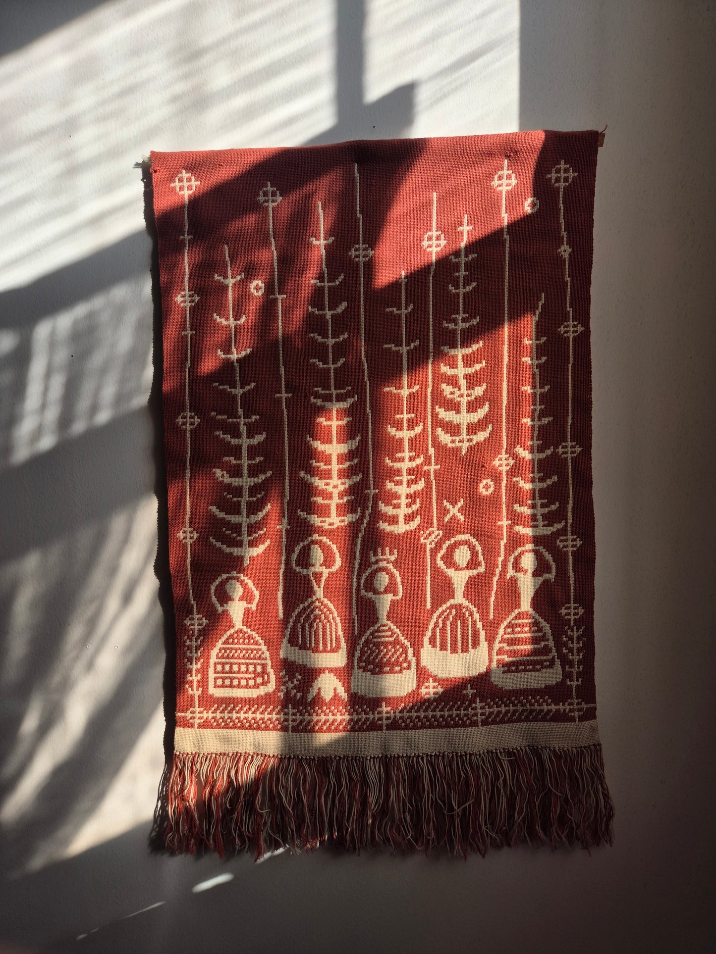Elonkorjuu Vintage Finnish Wall Hanging by Laura Korpikaivo-Tamminen | Scandinavian Folk Art Textile | 63 x 110 cm