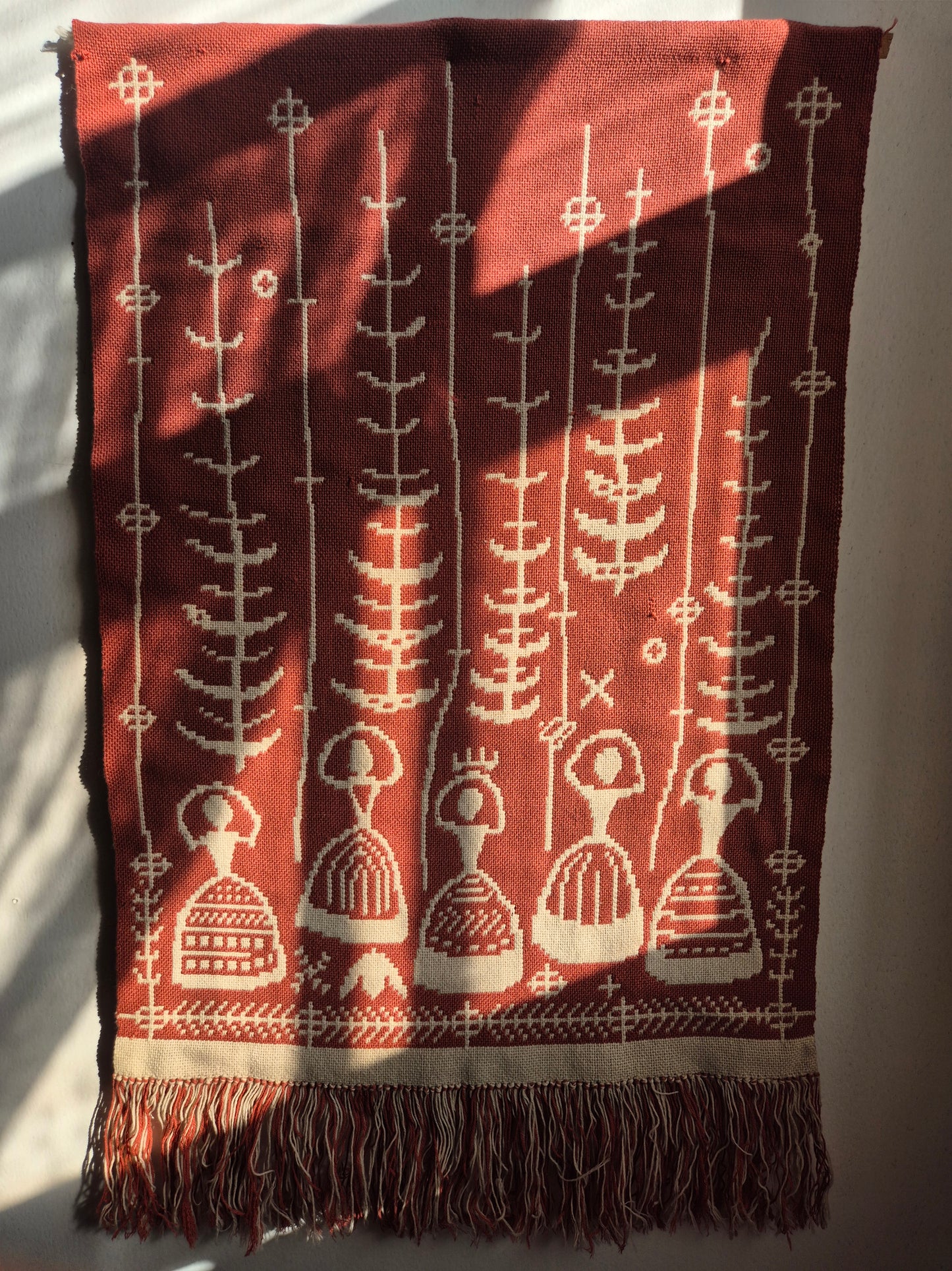 Elonkorjuu Vintage Finnish Wall Hanging by Laura Korpikaivo-Tamminen | Scandinavian Folk Art Textile | 63 x 110 cm