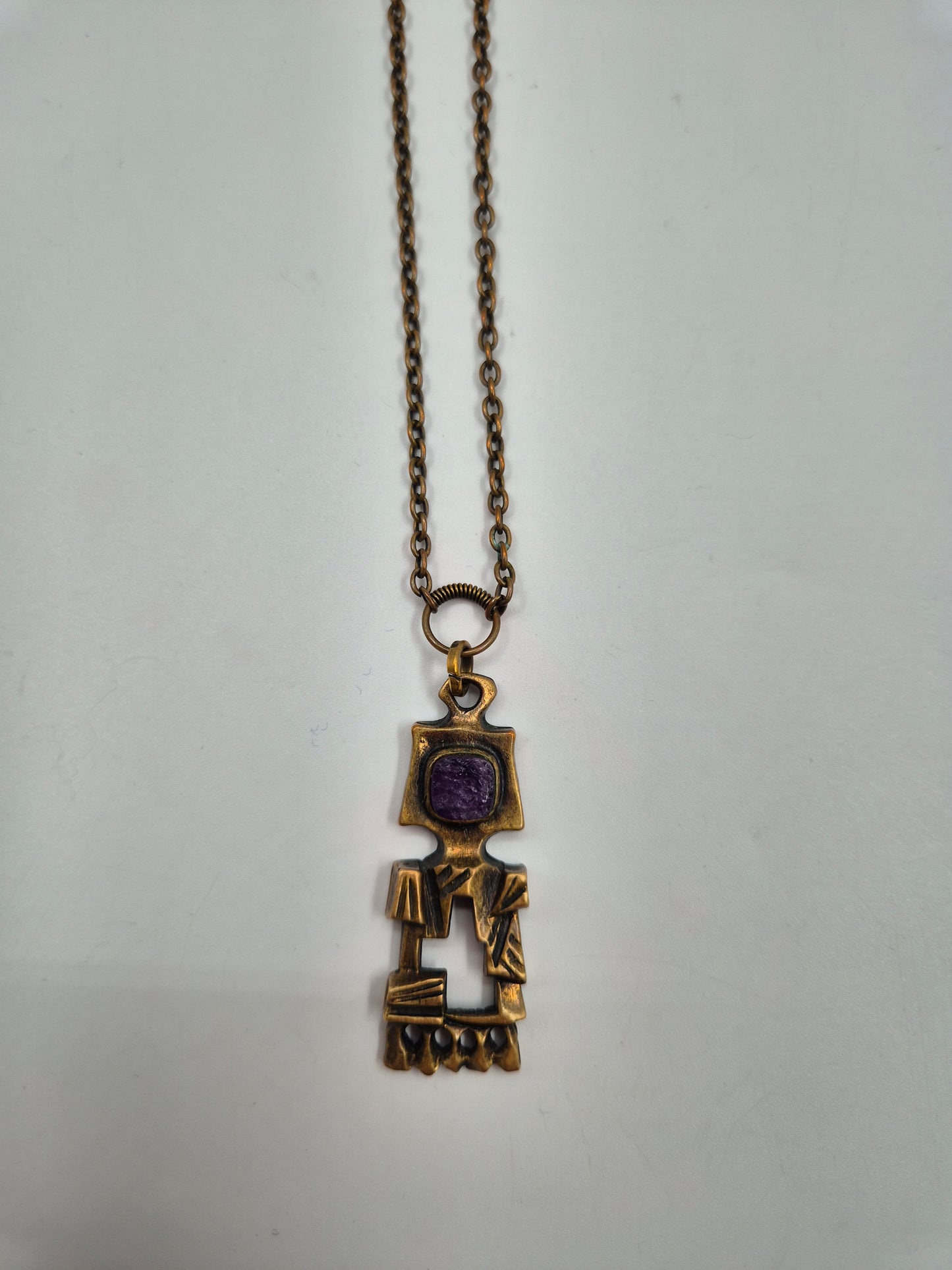 Pentti Sarpaneva Kelo Bronze Necklace with Amethyst | Finnish Brutalist Pendant | Turun Hopea Finland