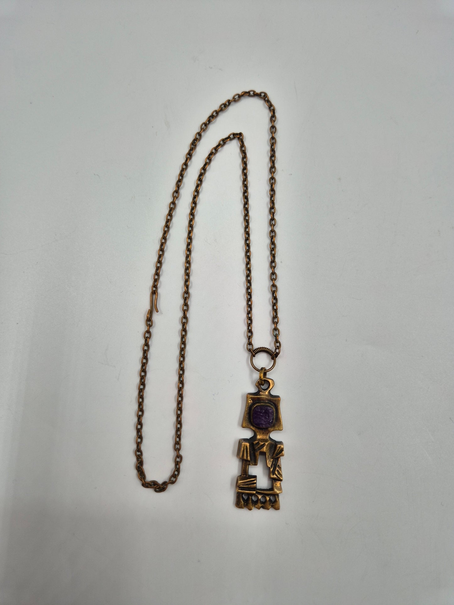 Pentti Sarpaneva Kelo Bronze Necklace with Amethyst | Finnish Brutalist Pendant | Turun Hopea Finland