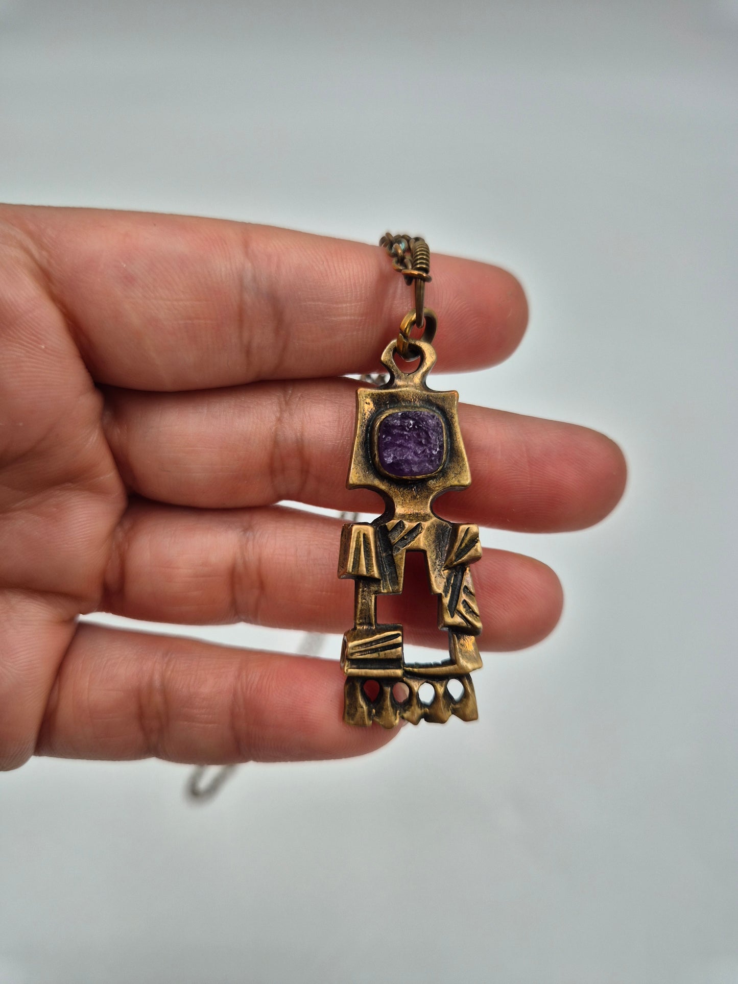 Pentti Sarpaneva Kelo Bronze Necklace with Amethyst | Finnish Brutalist Pendant | Turun Hopea Finland