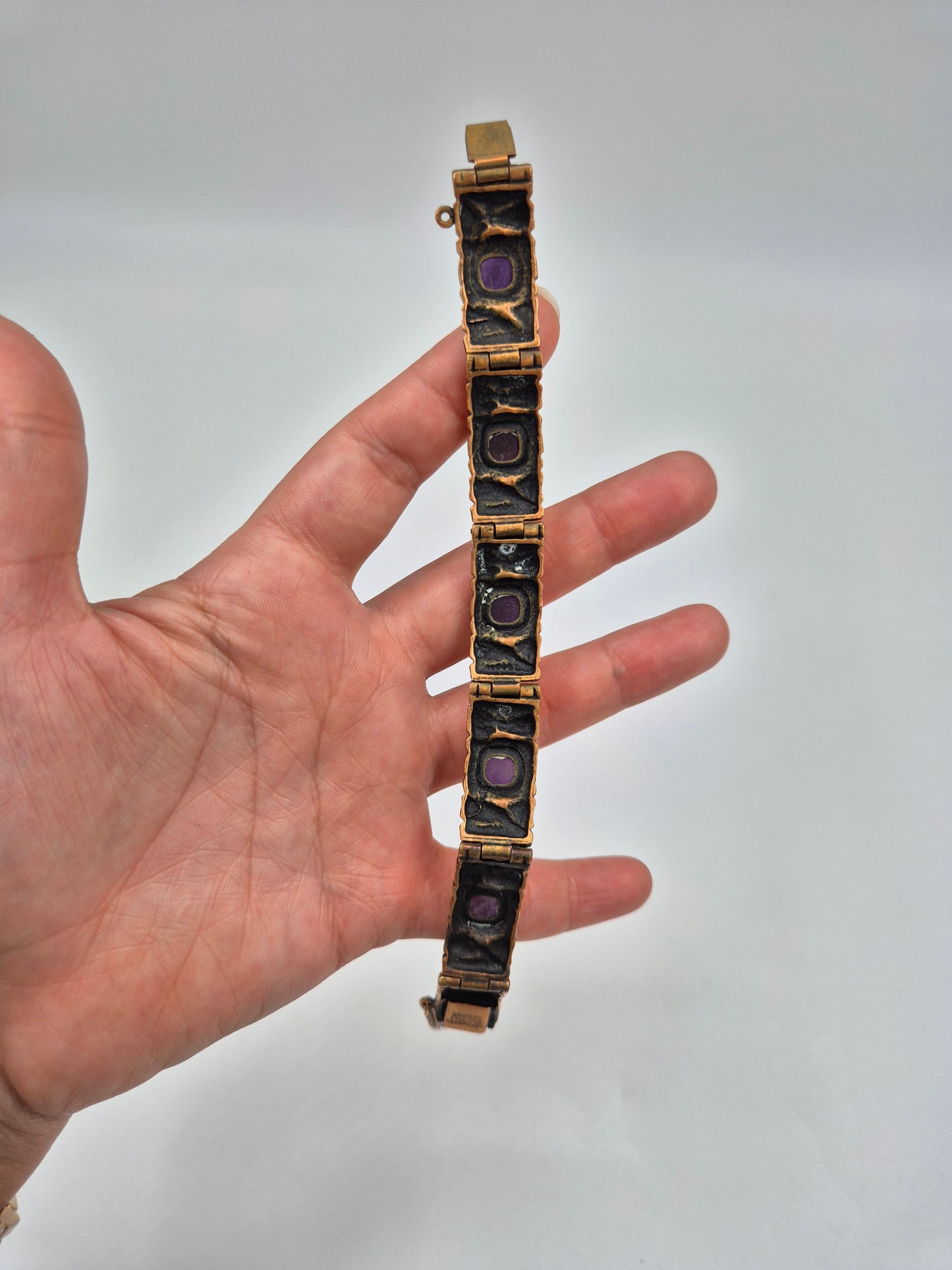 Pentti Sarpaneva Kelo Bronze Bracelet with Amethyst | Finnish Brutalist Jewelry | Turun Hopea Finland