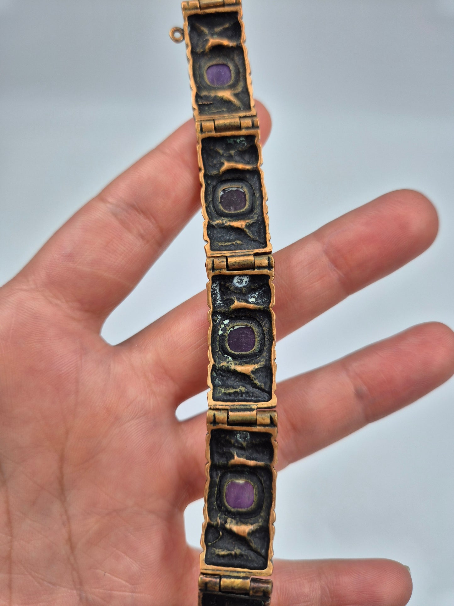 Pentti Sarpaneva Kelo Bronze Bracelet with Amethyst | Finnish Brutalist Jewelry | Turun Hopea Finland